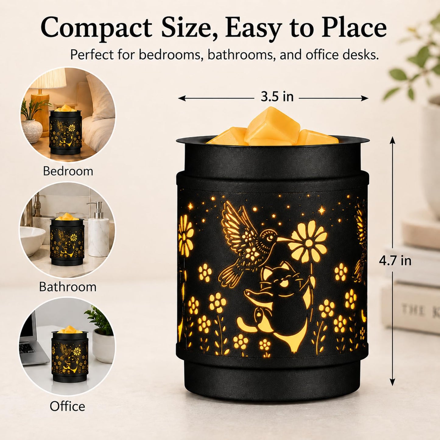 MOCOSA Metal Wax Melt Warmer, Electric Candle Wax Warmer for Scented Wax Melts, Stylish Metal Wax Melts Wax Cubes Burner for Home and Office Decor, Ideal Gift for Women and Girls(Hummingbird)