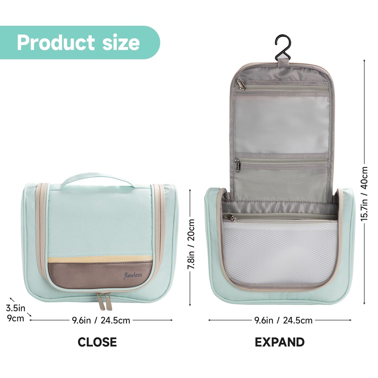 Posprica Hanging Toiletry Bag with Hook - Waterproof Travel Organizer with Multiple Compartments, Portable Cosmetic Makeup Bag for Women Men, Bathroom Gym Travel