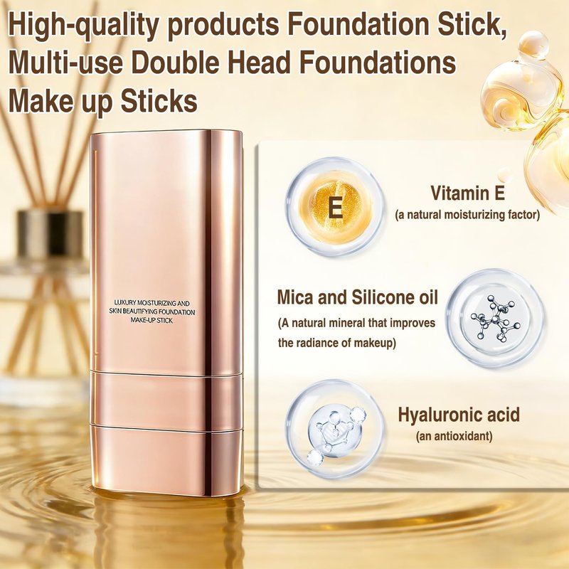 Flawless Dual-Ended Foundation Stick - 3-In-1 Contouring & Full Coverage Cream | Lightweight, Brightens, Long-Lasting - #01 Bright White