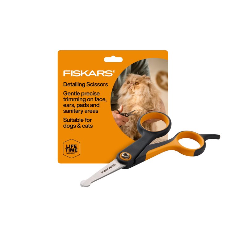 Fiskars Pet, Dog & Cat Grooming Scissors, Rounded Tips & SoftGrip Handle, Cat and Dog Supplies, 5.5”, Orange/Black, Detailing Scissors