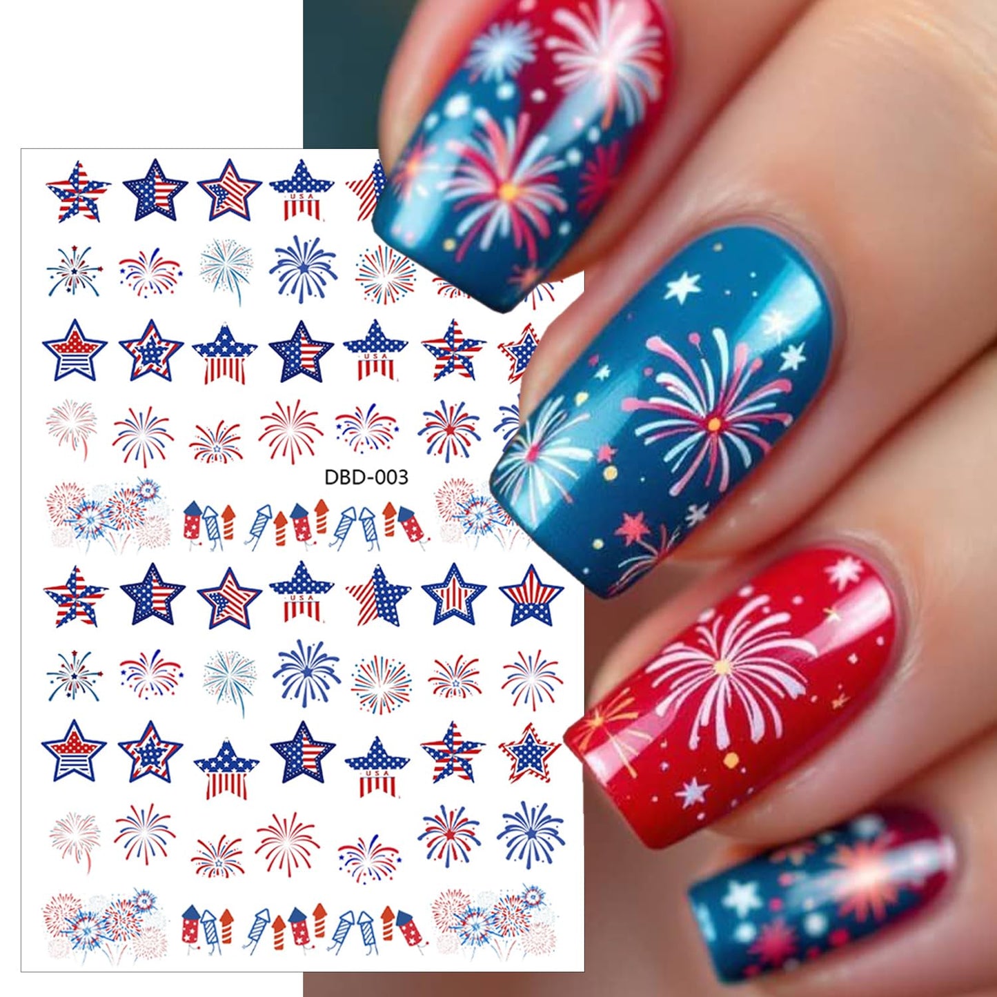 6 Sheets 4th of July Nail Stickers for Nail Art 3D Self-Adhesive American Flag Nail Art Stickers Independence Day Star Rocket Nail Decals Fourth of July Patriotic Nail Design Stickers for Women