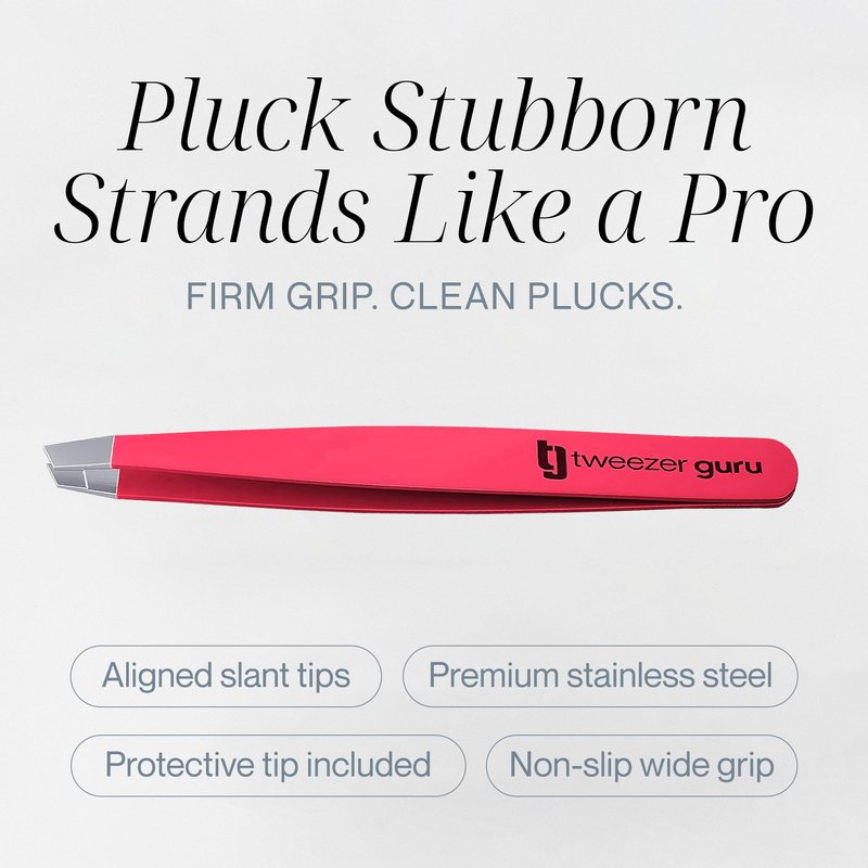 Tweezer Guru Tweezers for Women Facial Hair & Men – Precision Slant-Pointed Eyebrow Tweezer for Ingrown Hair, Blackhead & Splinter Removal (2 Bright Pink)