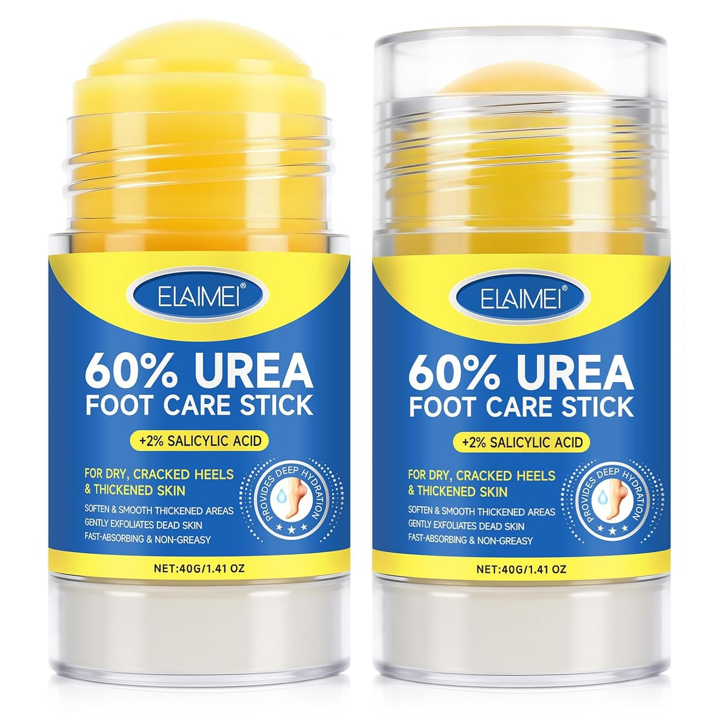 Intensive Repair Foot Stick - 60% Urea & 2% Salicylic Acid for Dry Cracked Heels | Fast Relief for Rough Skin, 2-Pack