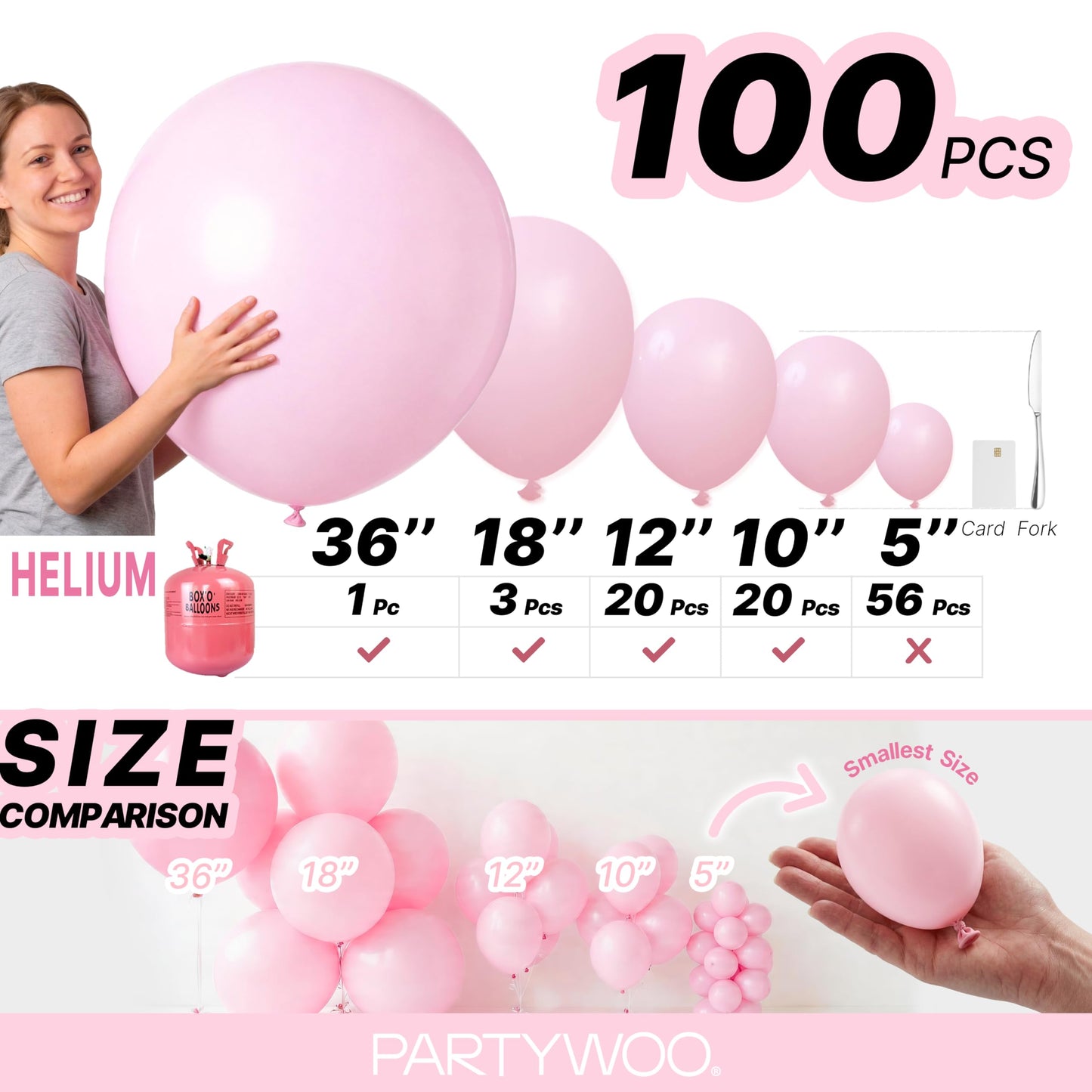 PartyWoo Light Pink Balloons 100pcs Pastel Pale Baby Pink Color