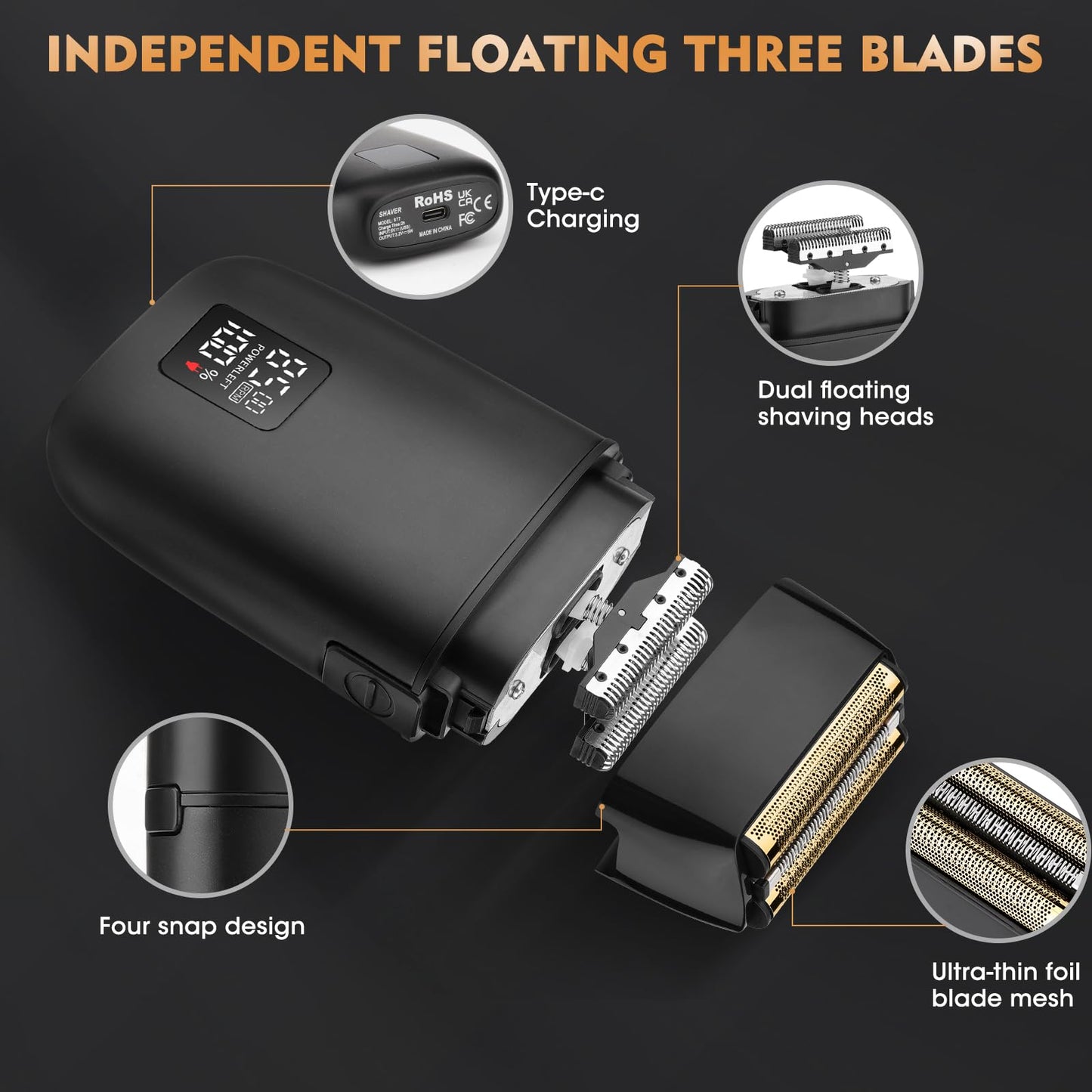 QREEYX Professional Hair Clipper for Men, 3 in 1 Hair Clipper Beard Trimmer and Electric Foil Shaver Set with LED Display, Cordless Grooming Kit for Home, Travel, Barber, Ideal Gift for Him