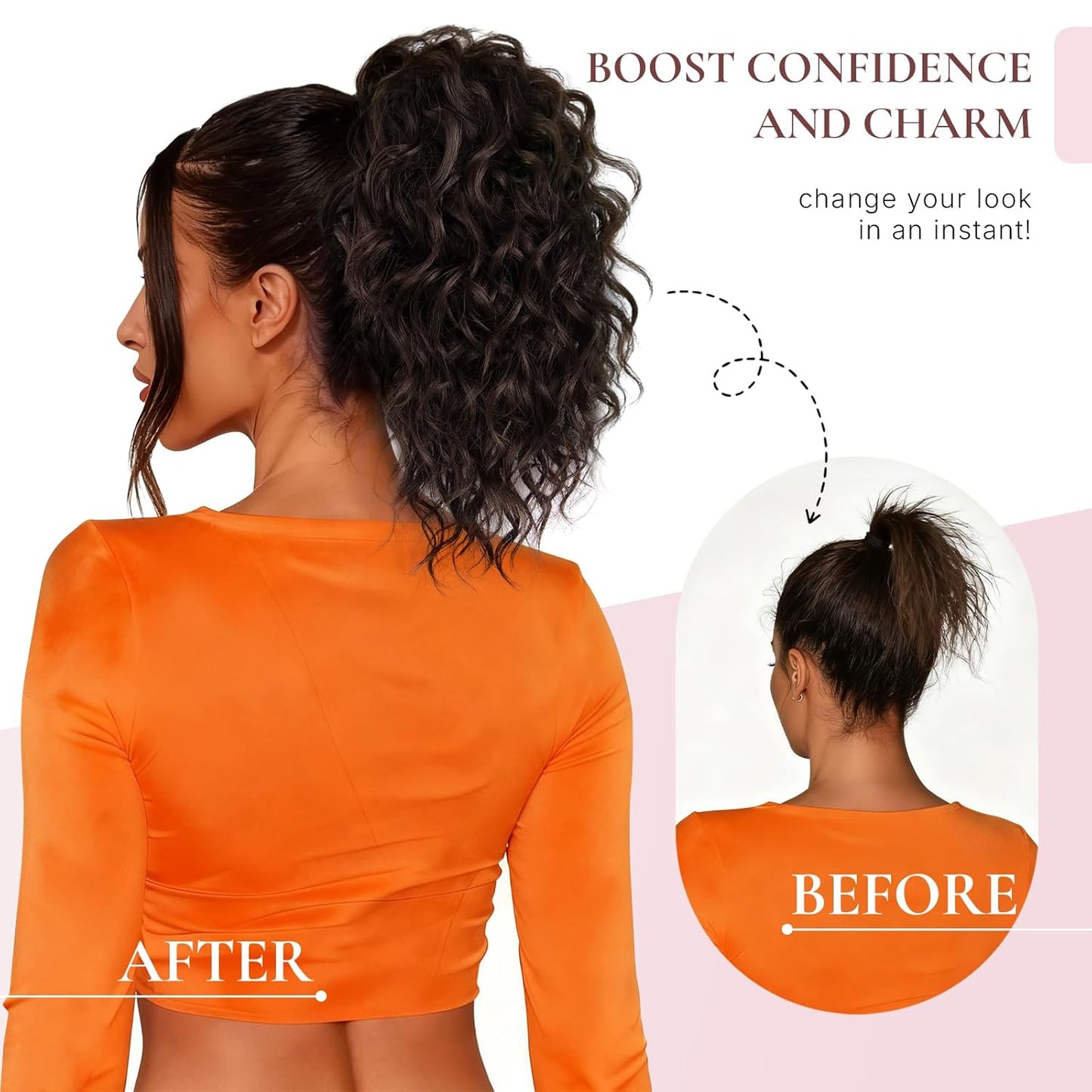 Claw Clip Ponytail Extension - 12 Inch Curly Synthetic Hair Extension | Chocolate Brown