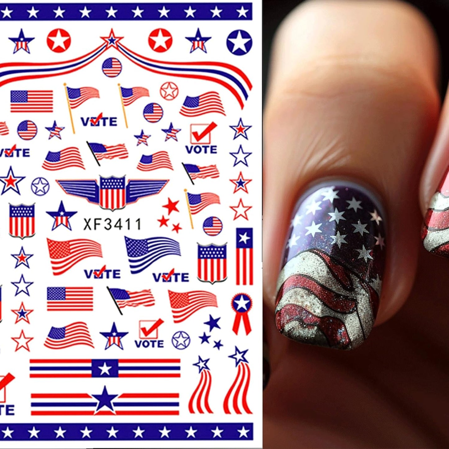 8 Sheets 4th of July Nail Stickers Red White Blue Nail Stickers for Nail Art Independence Day Nail Art Stickers 5D Embossed Nails Decals Patriotic USA Nails Design for Women Manicure Accessories