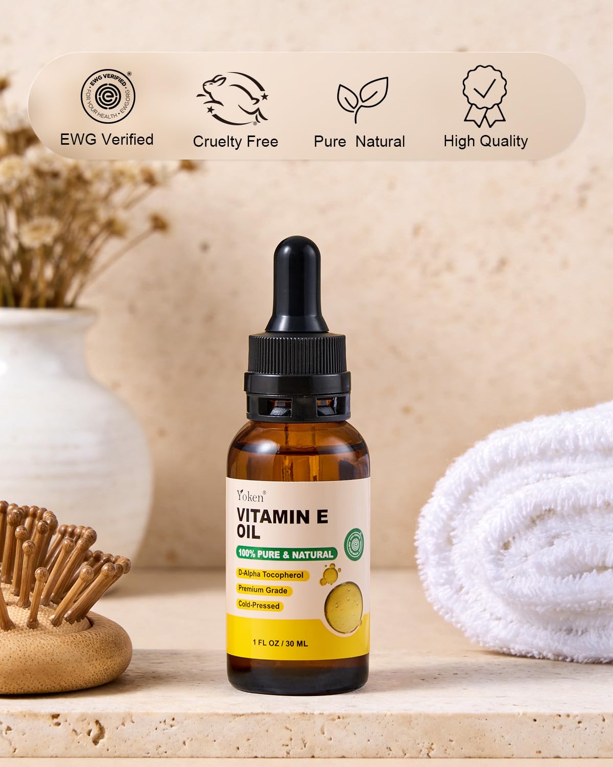 Yoken Pure Vitamin E Oil for Skin 1 Fl oz liquid Vitamine oils for Face Vitamina e Para La Cara Perfect Bath and Body Vit e oil for Hair Cold Pressed Hexane Free Formula