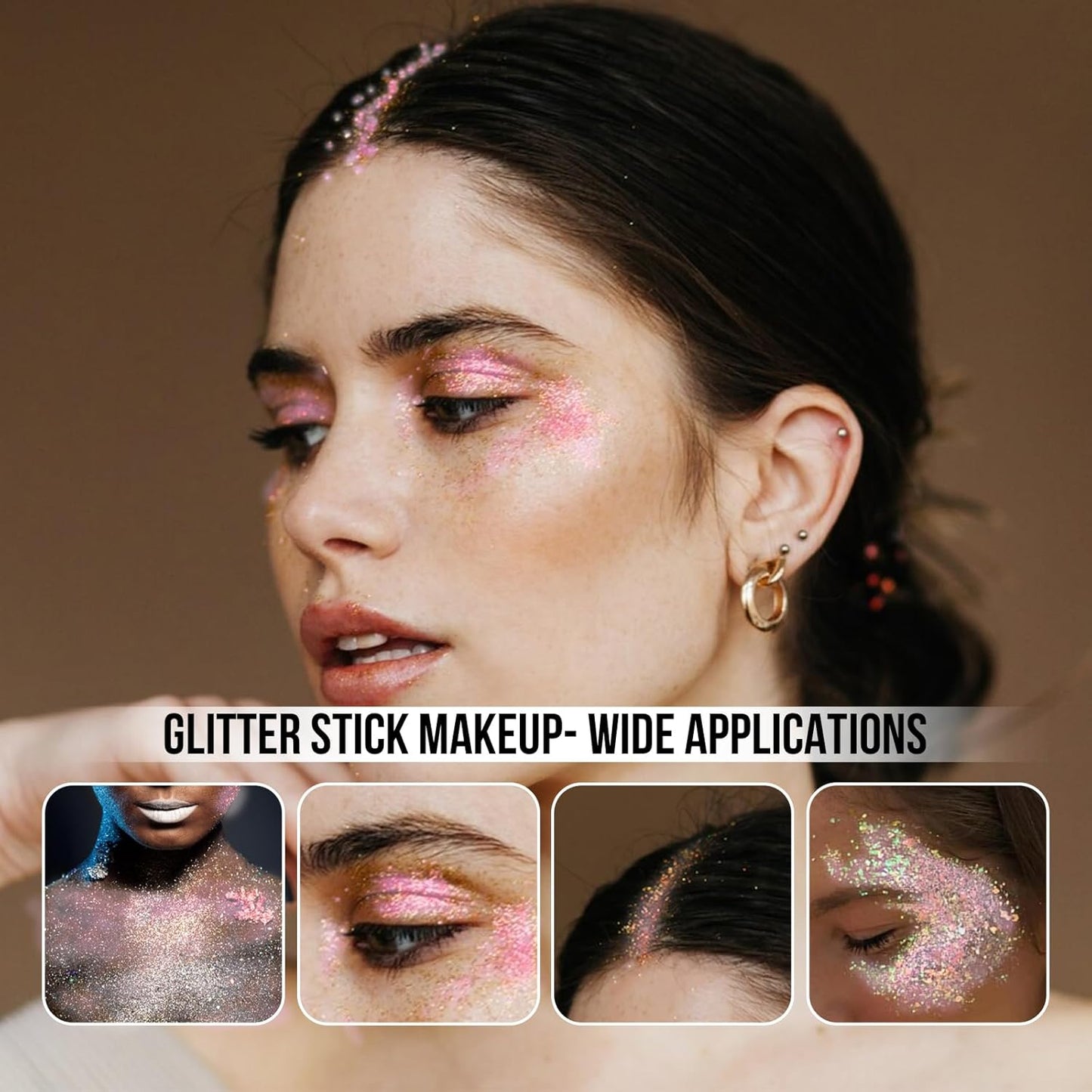 Pink Glitter Stick - Long-Lasting Face & Body Makeup Gel | Non-Greasy Chunky Glitter for Rave & Soccer Events