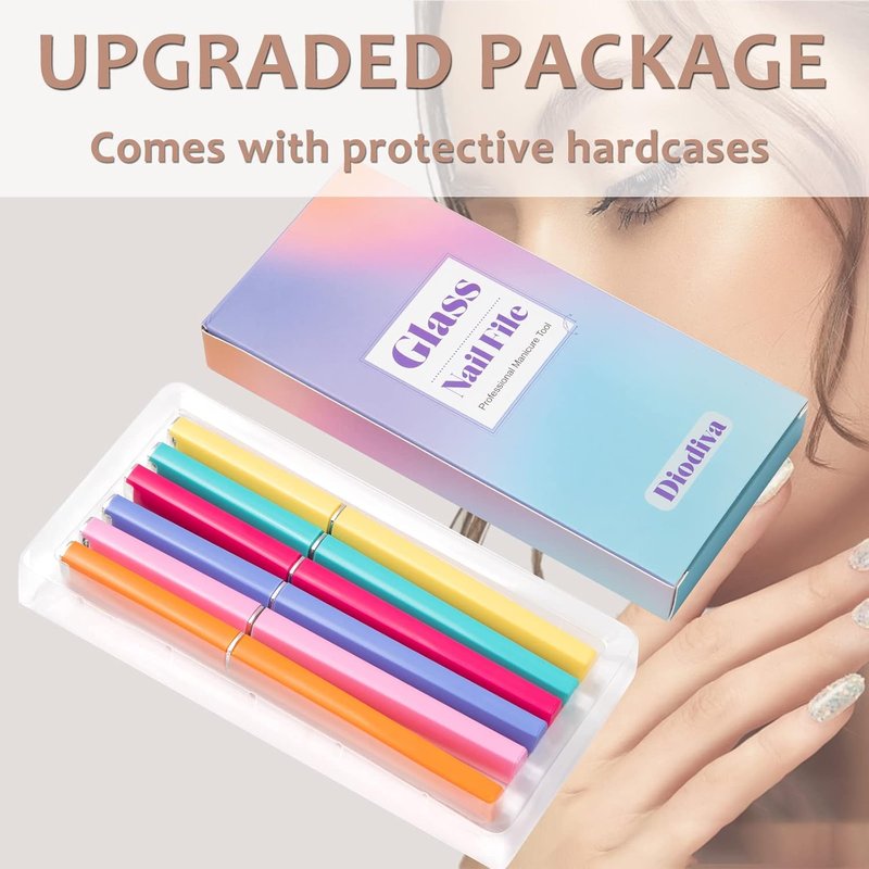 Glass Nail Files Set - 6 Pcs Double-Sided Crystal Files for Natural Nails | Travel Case Included