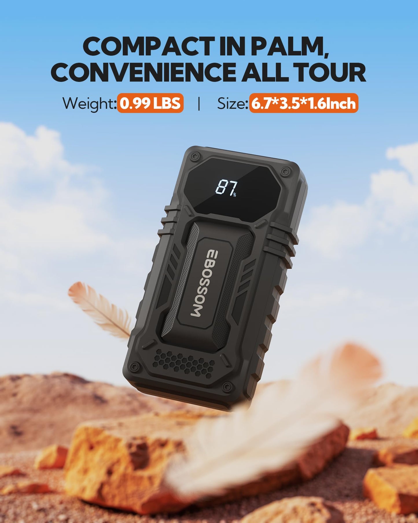 2026 New Portable Car Battery Jump Starter,12000mAh Battery Jump Box,44.4Wh Vehicle Jump Booster with Smart Jumper Cables,LED Light Emergency Car Kits for Vehicles,Arrancador Ae Batería