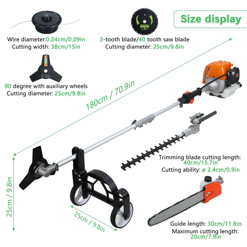 Upgraded 8-in-1 Multi-Functional Trimming Tool - 52cc 2-Cycle Gas Powered Hedge Trimmer | 9500rpm High Power Gas String Trimmer Weed Eater | High-Performance Engine | for Home Yard Garden-Orange