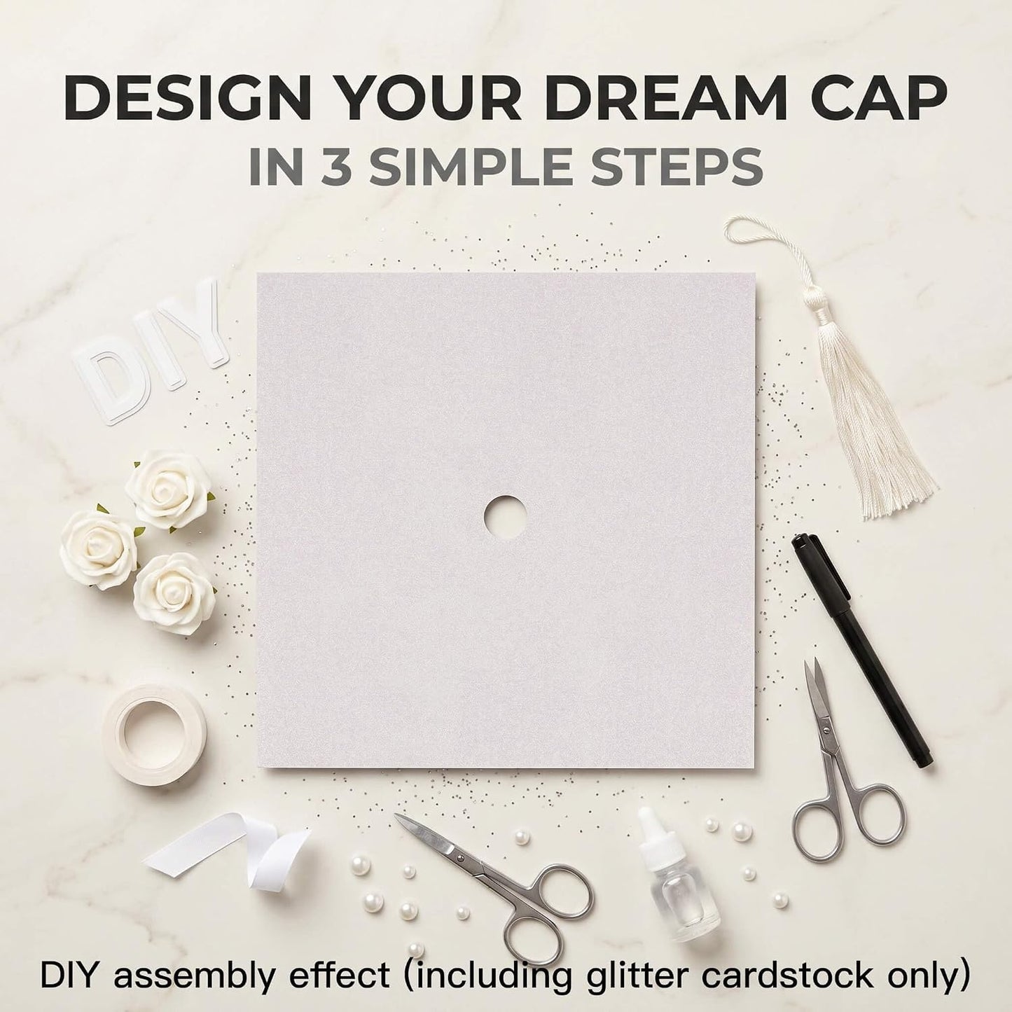 White Glitter Cardstock for Graduation Cap Decorations - 10 Pcs | 9.8 Inch DIY Grad Hat Topper