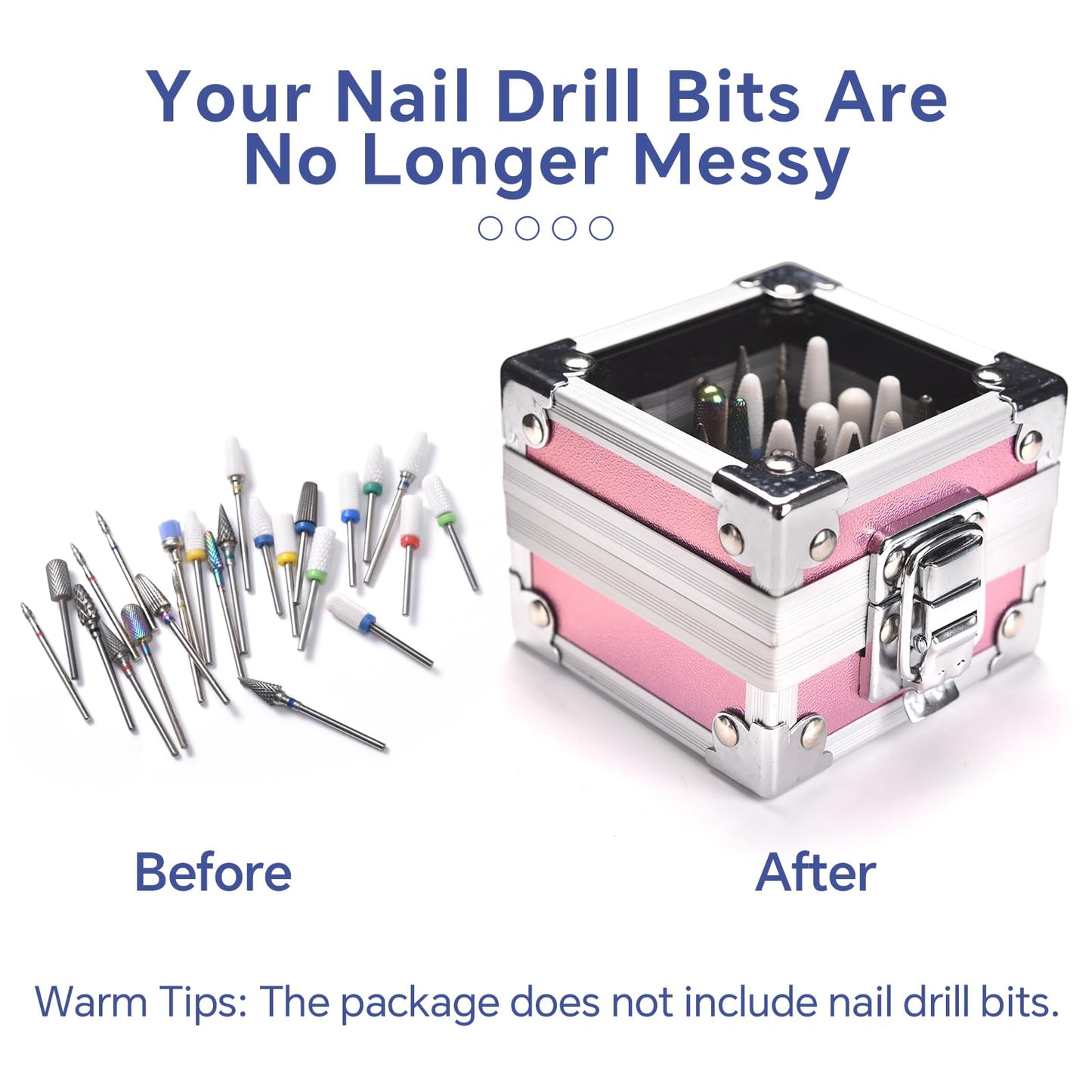 siyuwuro Nail Drill Bits Box Container 25 Hole Professional Nail Sander Storage Box Nail Art Tools Storage Container Nail Art Tools for Drill Bits Display Organizer, Pink