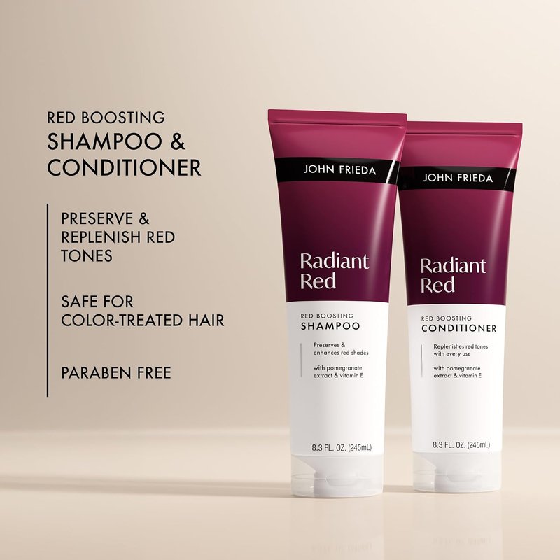 John Frieda Radiant Red Shampoo & Conditioner Bundle - Boost Color & Shine, 8.3 Fl Oz | Pack of 2