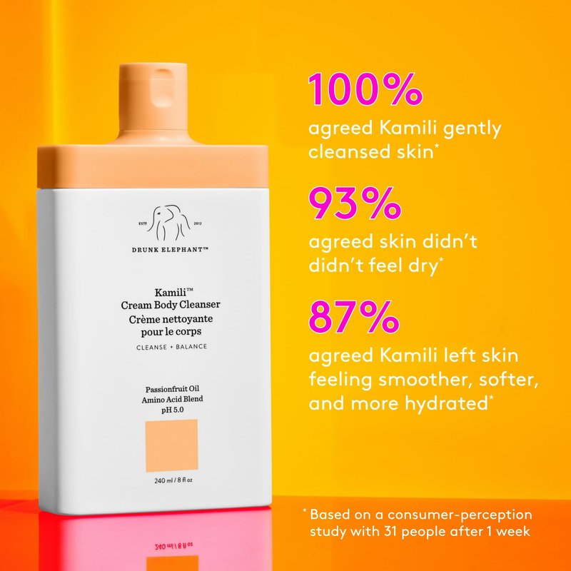 Drunk Elephant Kamili Cream Body Cleanser - 240 ml/8 fl oz - Sulfate-Free Body Wash - Clean Clinical Skincare - Cruelty-Free - Free of Essential Oils, Silicones, and SLS