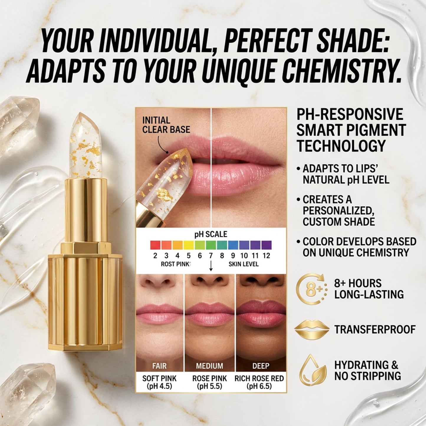Areliaa signature Lipstick, PH Adjusting Color for Mature Women, Clear to Light Pink, Transferproof & Long-Lasting 8+ Hours, Hydrating Lip Care without Stripping, All Skin Tones (1)