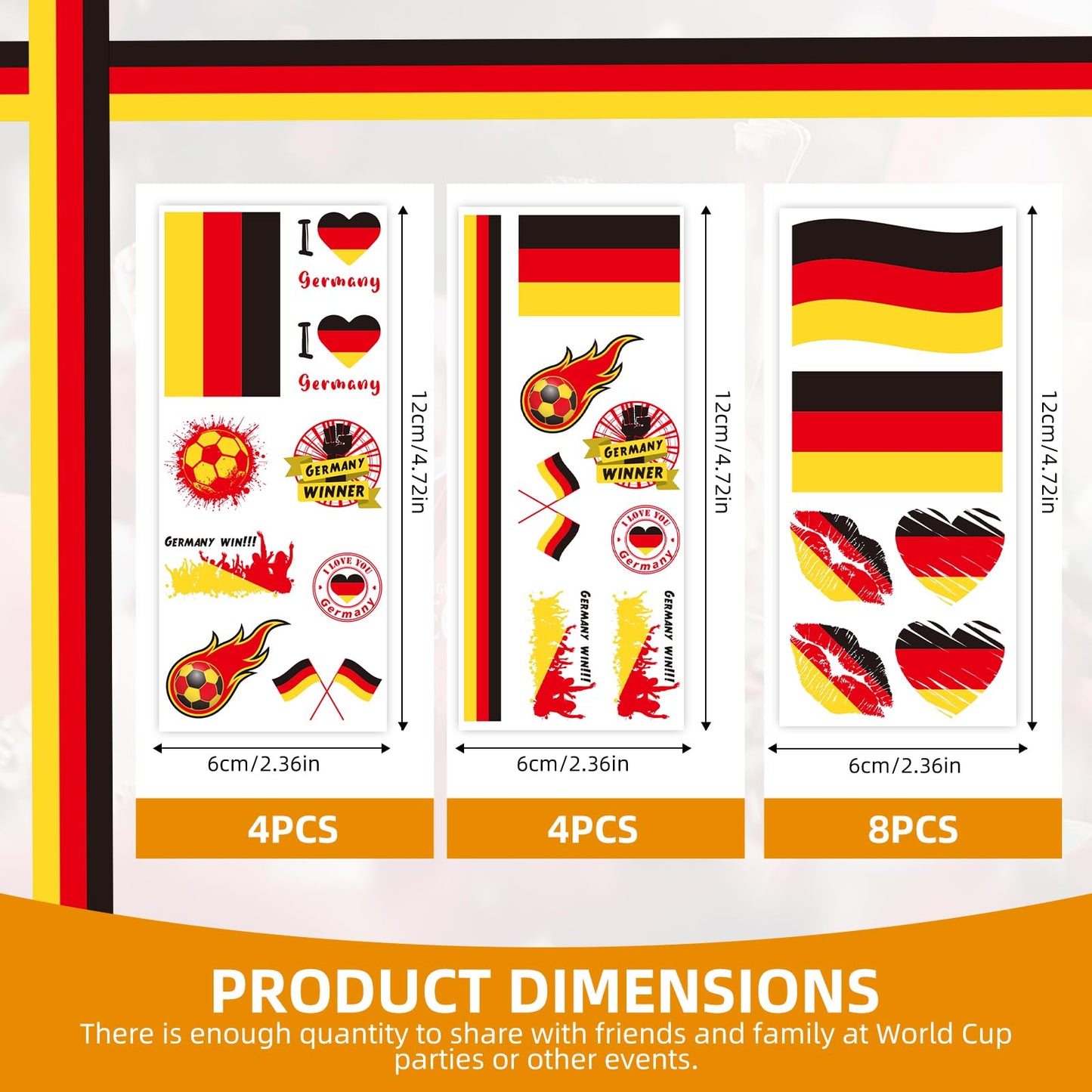 2026 World Cupfor Temporary Tattoos & St Patrick's Day Tattoos, 16PCS 12CM×6CM National Flag Stickers for Fans (Germany)
