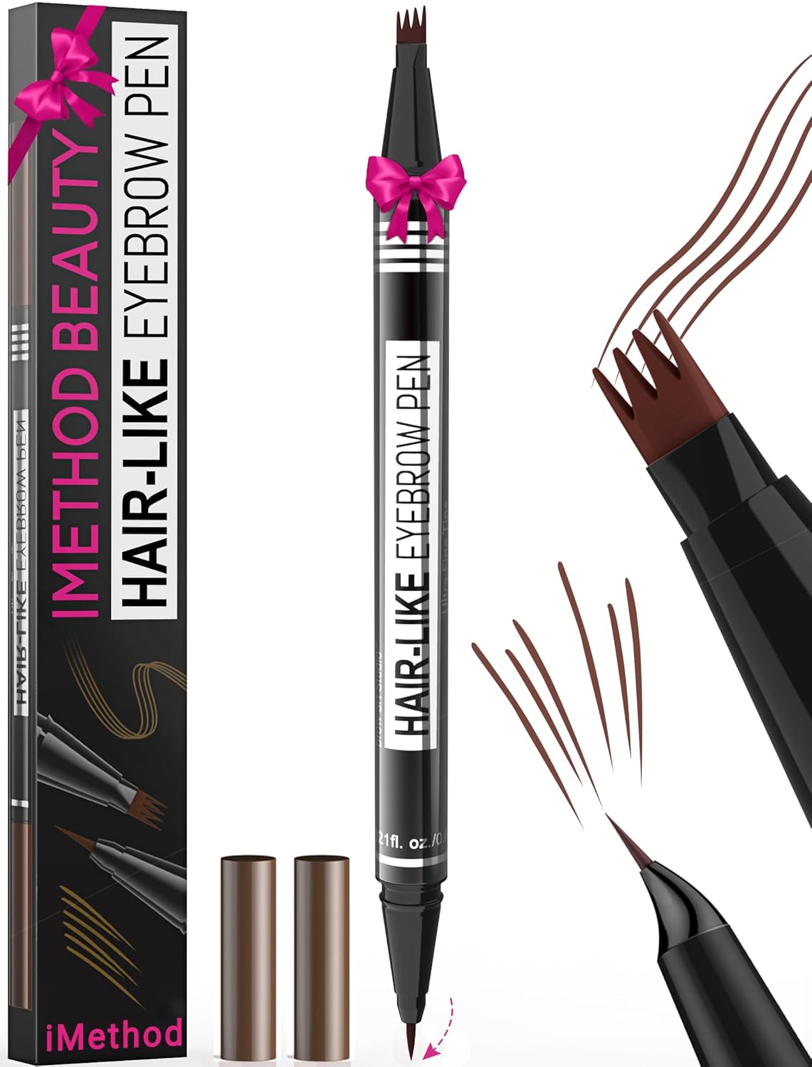 Microblading Eyebrow Pen - 2-in-1 Dual-Ended Pencil with 4-Fork & Brush Tips for Natural Hair-Like Brows | Long-Lasting Brown