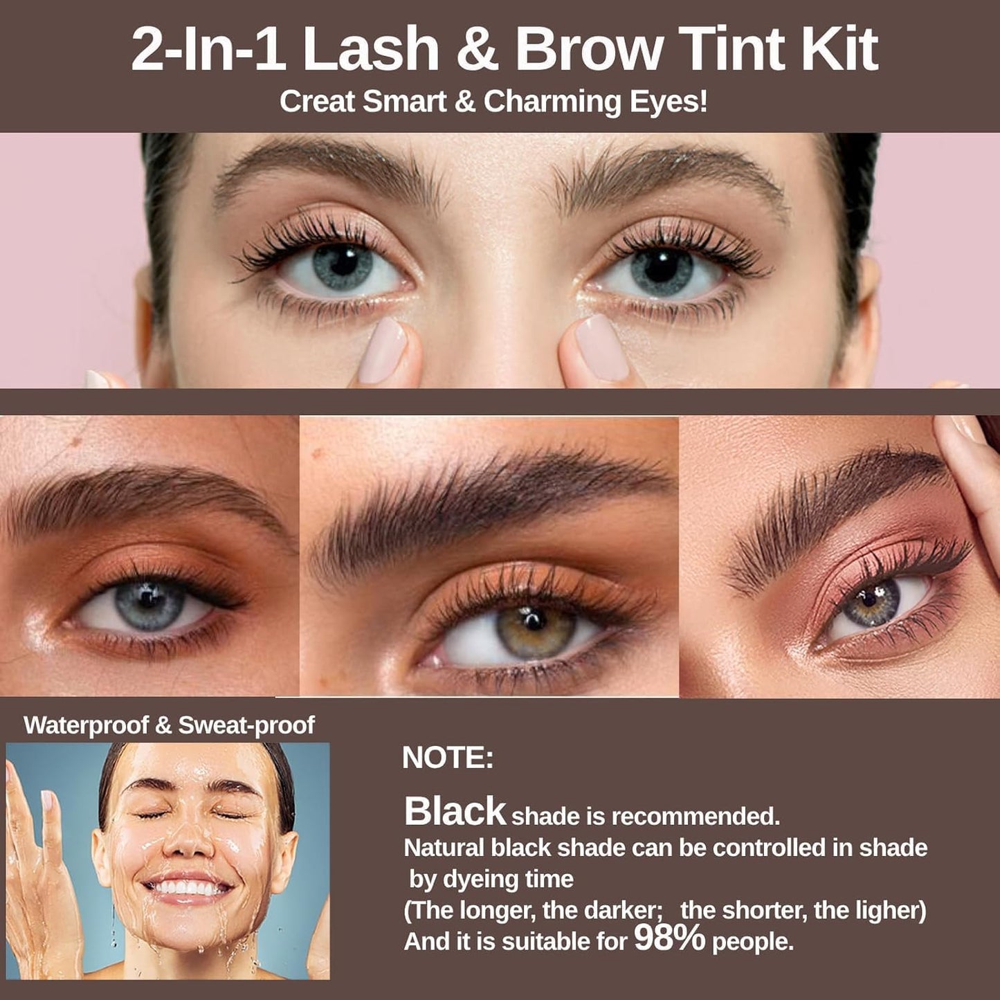 Duoffanny Eyelash & Eyebrow Kit, 2-In-1 Professional Lash & Brow Color Kit, Eye Brow & Eye Lash Coloring Set, Hair Color DIY Easy Use for Salon and Home 7ml (dark black)