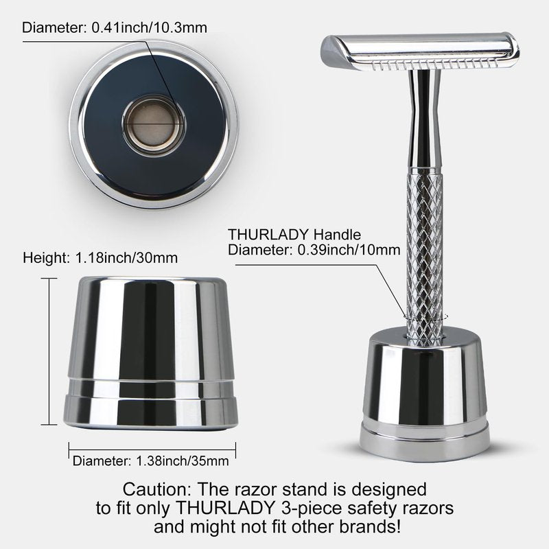 THURLADY Safety Razor Stand, Safety Razor Holder (Bright Silver)