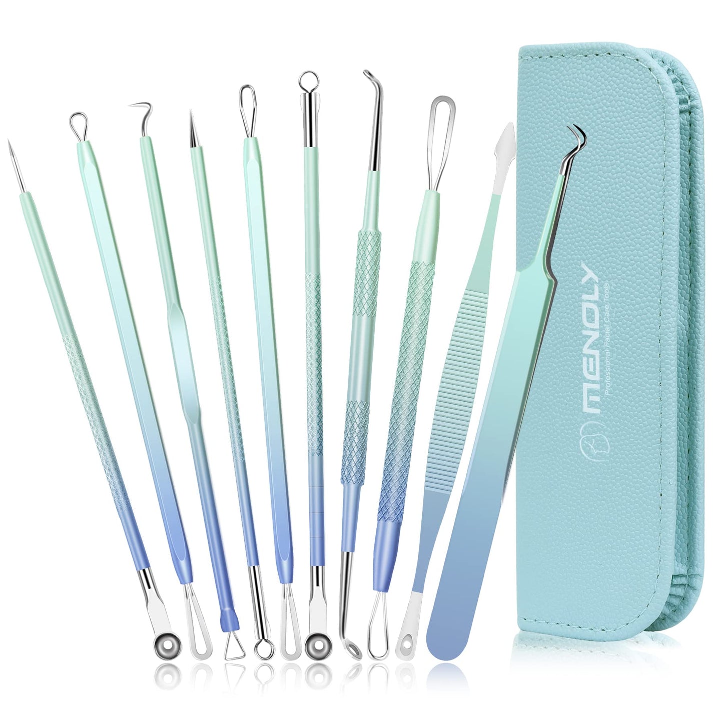 Blackhead Remover Tools MENOLY 10Pcs Pimple Popper Tool Kit, Blackhead Remover Extractor Tools, Anti-Slip Handle Pimple Comedone Extractor Acne Kit for Blackhead,Blemish,Zit Whitehead