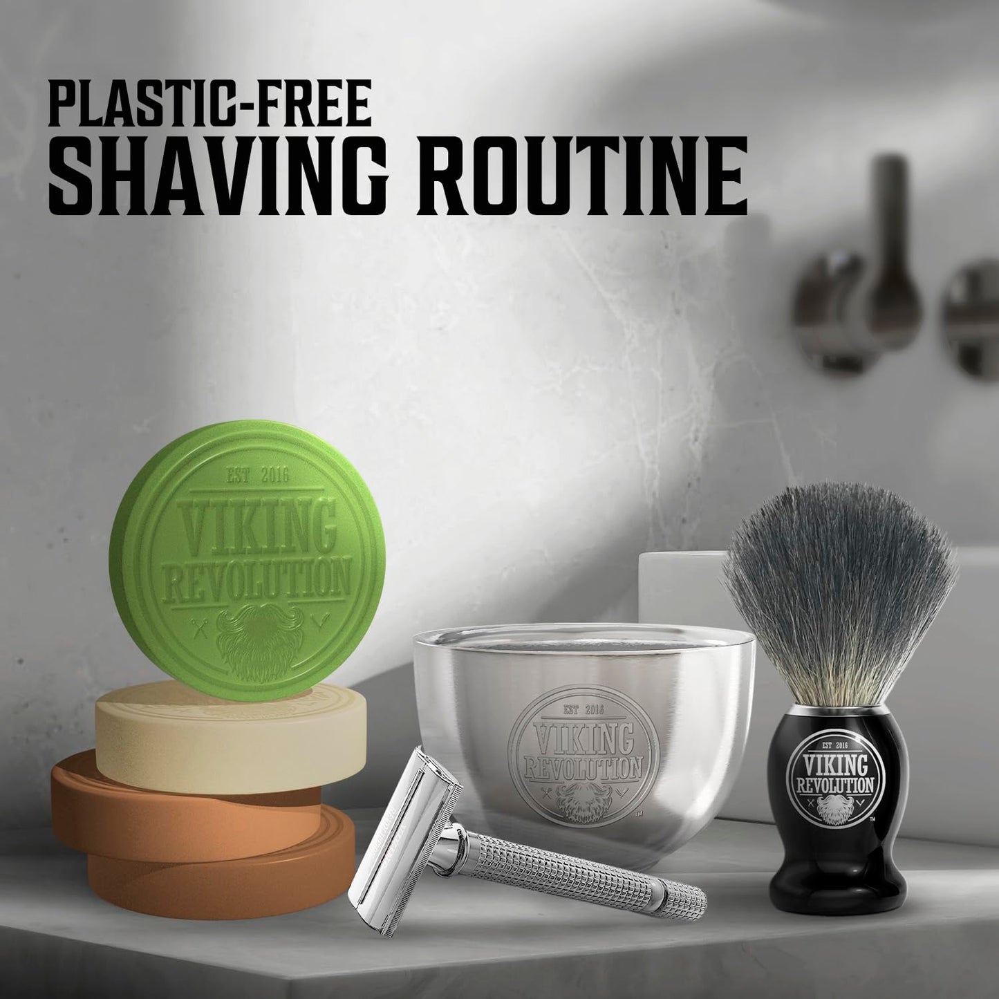 Viking Revolution Shaving Soap for Men - Shave Soap for Use with Shaving Brush and Bowl for Smoothest Wet Shave, Shaving Soap Puck - 4 Pack Variety, Each Pack 2.5oz (Vanilla, Bergamot, Tobacco, Oud)