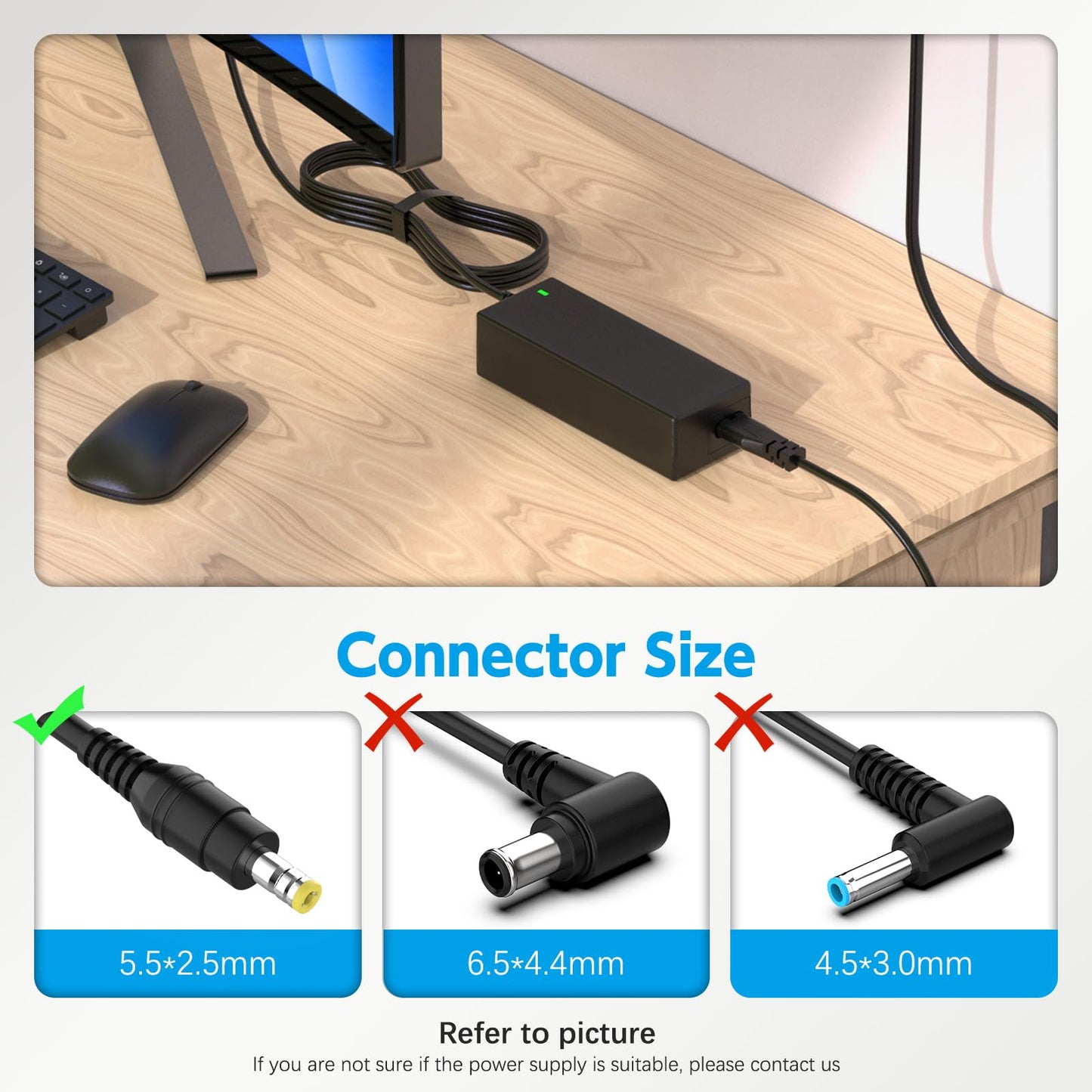 DC 12V Power Cord Compatible with AOC Monitor 16" 20" 22" 23" 24" 27"; E1659FWU, E2043FK, E2243FW, E2243FWK, E2343FK, LM520, LM720, LM729, LM800, LM914 Replacement Power Supply Cord
