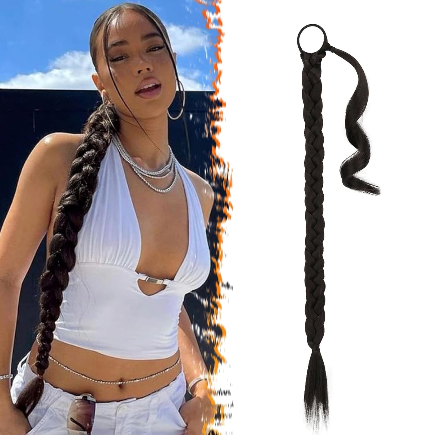 30 Inch Long Braided Ponytail Extension - Copper Red Wrap Around Hairpiece | Synthetic Hair for Women
