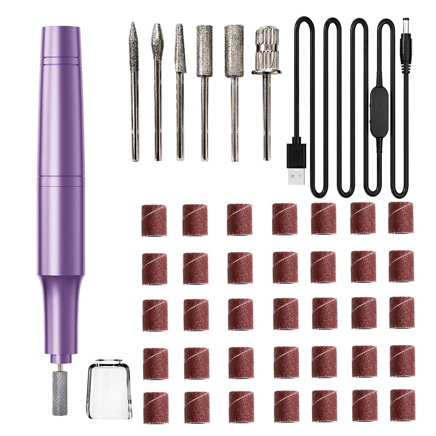 Electric Nail Drill Kit for Acrylic & Gel Nails – Professional Corded Nail File with Bits & Sanding Bands – Portable Manicure Pedicure Tool for Buffing, Shaping, Exfoliation (Purple)