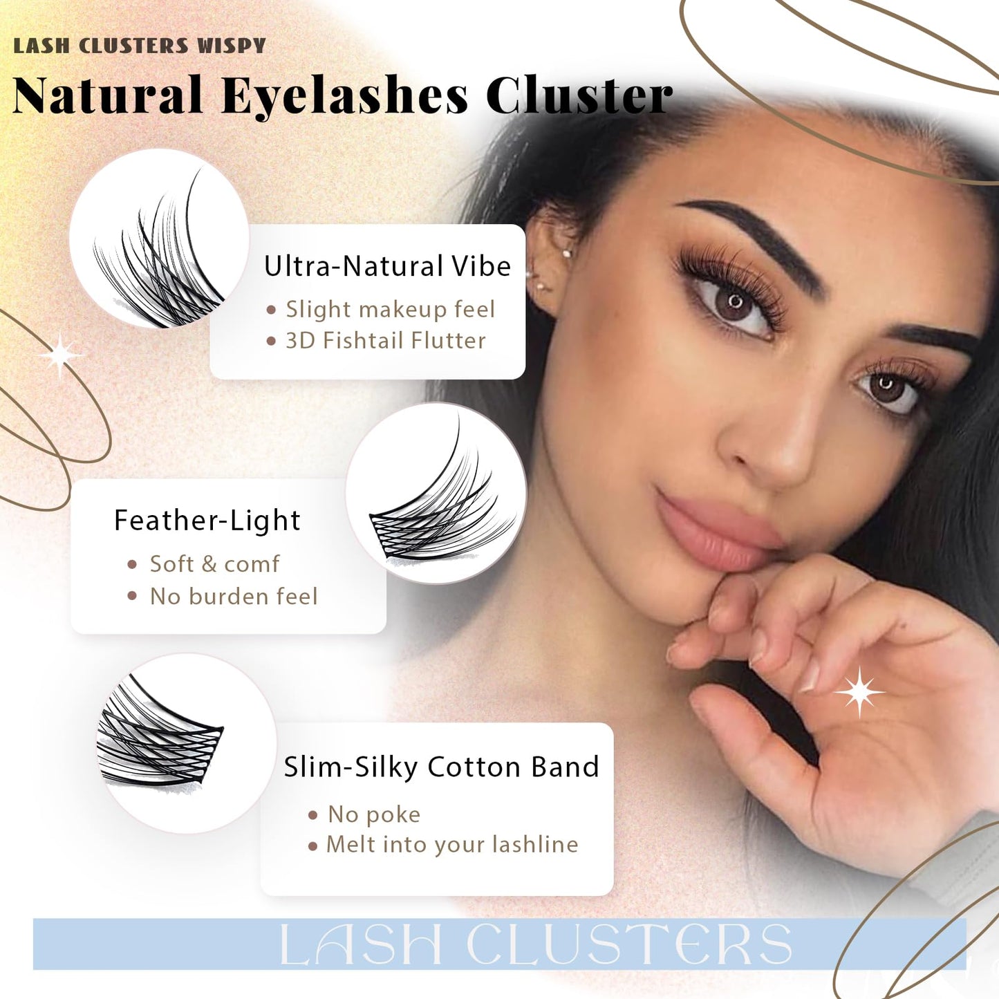 Wispy Lash Clusters, Natural Lash Cluster Eyelash Extensions 192 Pcs C Curl 10-16mm Individual Fluffy False Eyelashes Thin Band DIY for Beginners at Home