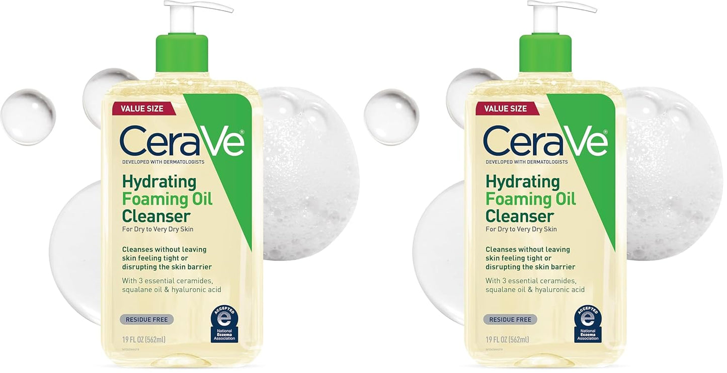 CeraVe Hydrating Foaming Oil Cleanser - Moisturizing Squalane & Hyaluronic Acid | 19 FL Oz for Dry Skin