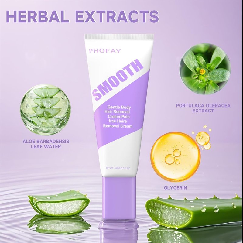 PHOFAY Hair Removal Cream for Sensitive Skin Women and Men –Fast-Acting,Dermatologist-Recommended with Aloe & Hyaluronic Acid for Arms,Legs,Chest,Pubic Area,Stomach,Bikini Line(7.06 Ounce (Pack of 2))