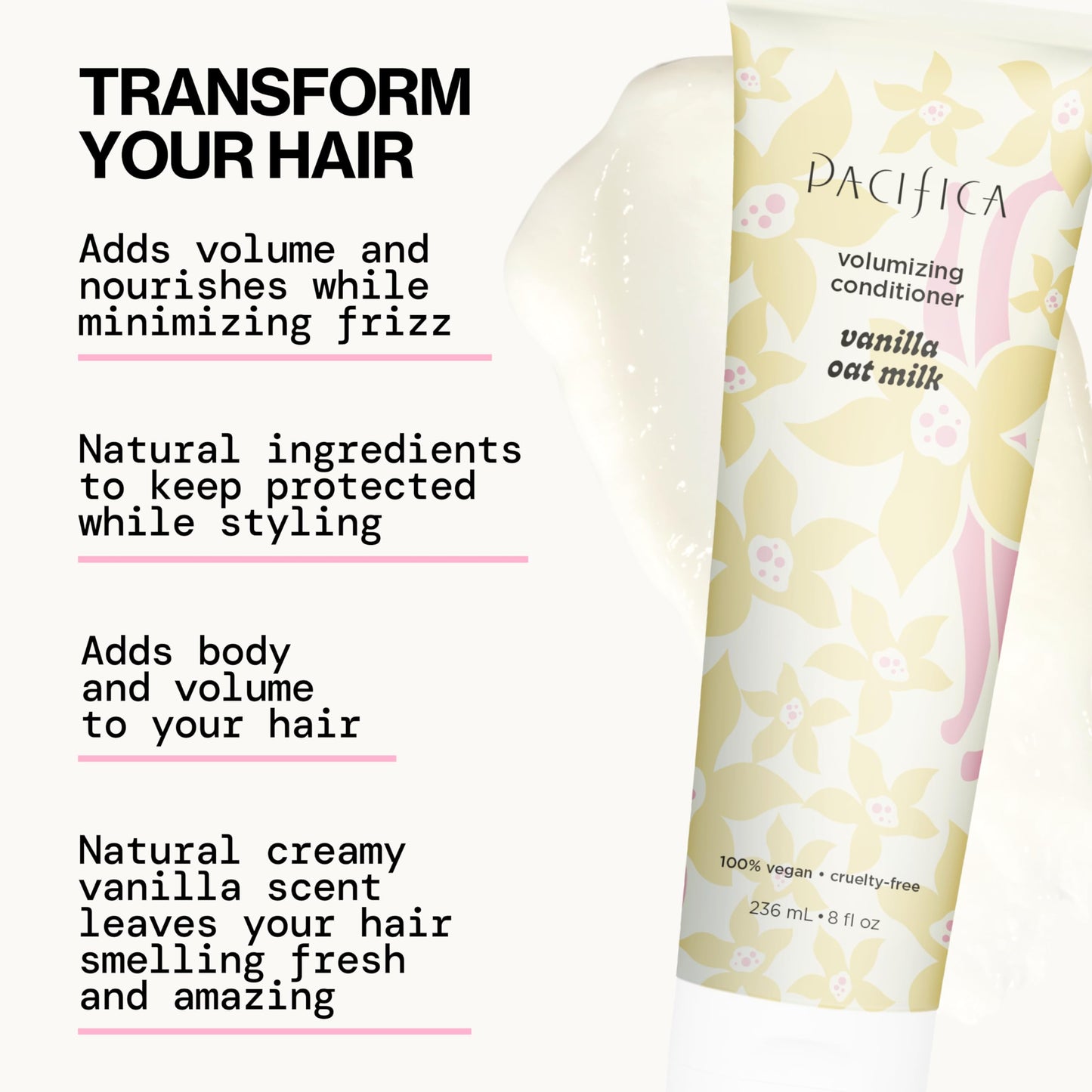 Pacifica Vanilla Oat Milk Volumizing Shampoo & Conditioner Set – Fuller, Bouncier Hair, Fine Or Flat Hair Solution, Sulfate-Free, 100% Vegan Hair Care