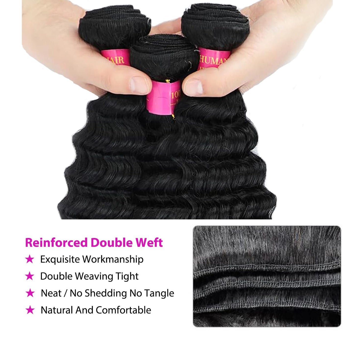 12A Deep Wave Human Hair Bundles 28 Inch Curly Bundles Human Hair 1 Bundles Human Hair 100% Unprocessed Brazilian Virgin Hair Extensions for Women Wet and Wavy Hair Bundle Weave Natural Black