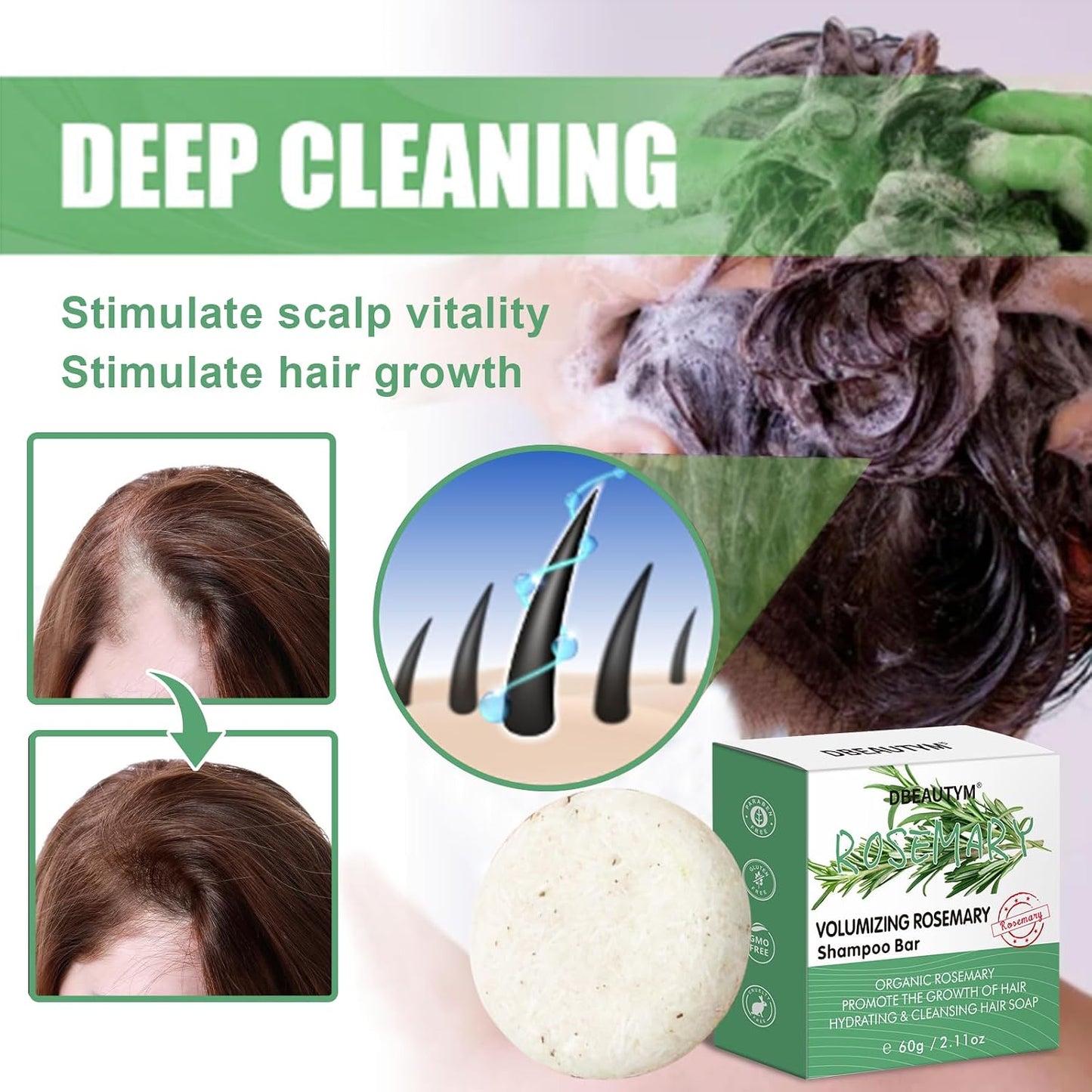Rosemary Shampoo Bar - Organic Hair Growth & Scalp Cleansing | 2 Pack, Refreshing Solid Soap for Women’s Gifts