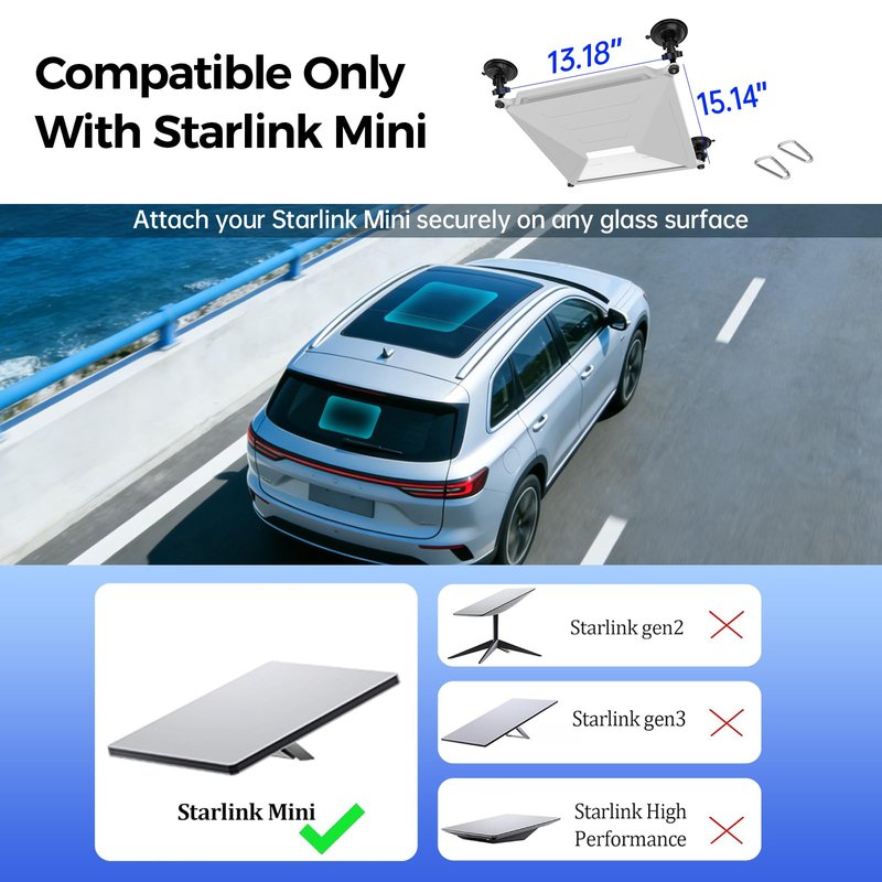 Suction Cup Mount for Car Compatible with Starlink Mini, 2 in 1 Satellite Mounting Kit & Protective Silicone Case with Strong Suction Cups for Car Window, Sunroof, RVs, Boat and Road Trip (Grey)