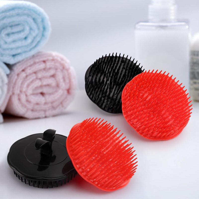 Scalp Scrubber Shampoo Brush - 4 Pack Scalp Massager for Hair Growth | 2 Black + 2 Red