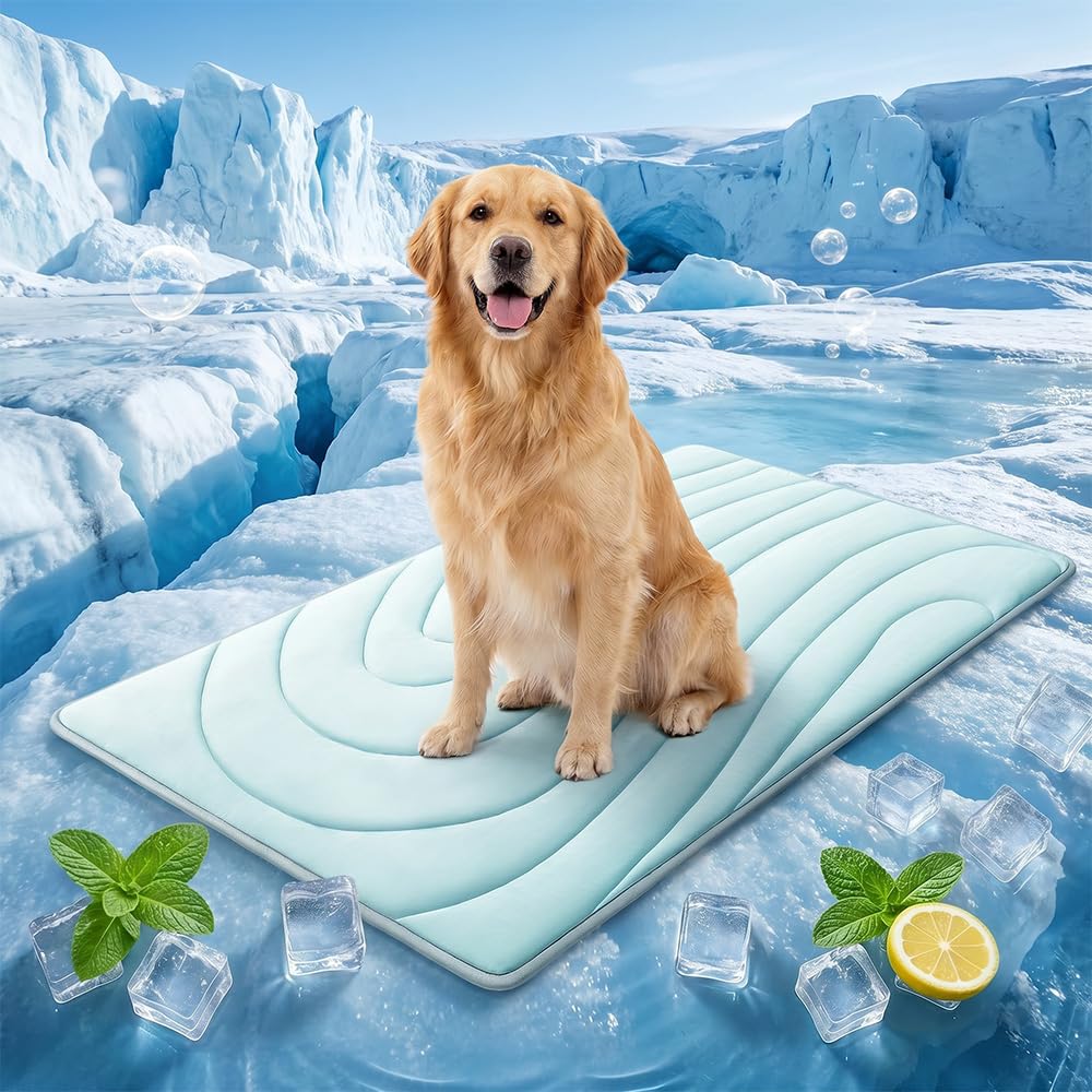 AIIONP Cooling Mat for Dogs, 2026 Upgraded Cooling Bed for Dogs, Portable Dog Cooling Pad, Washable Pet Cooling Pad Indoor Outdoor, Suitable for Crate Travel Home, for Small Medium Dogs (Blue, Small)