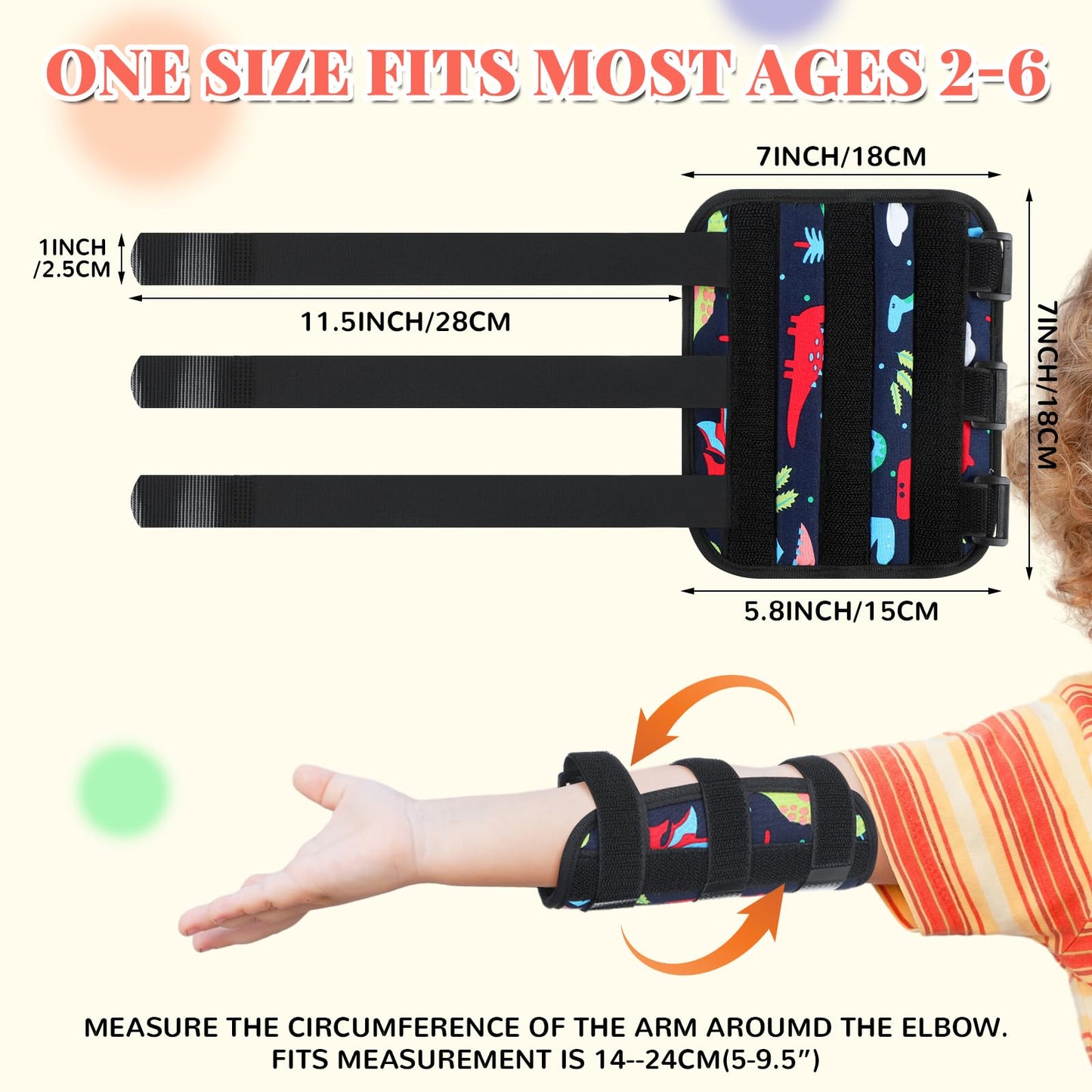 Threlaco 2 Pack Thumb Sucking Stop for Kids Toddlers Nail Biting Treatment Finger Sucking Deterrent Guard Prevention Anti Nose Picking Pediatric Elbow Immobilizer for Boys Girls 2-6 Years(Dinosaur)