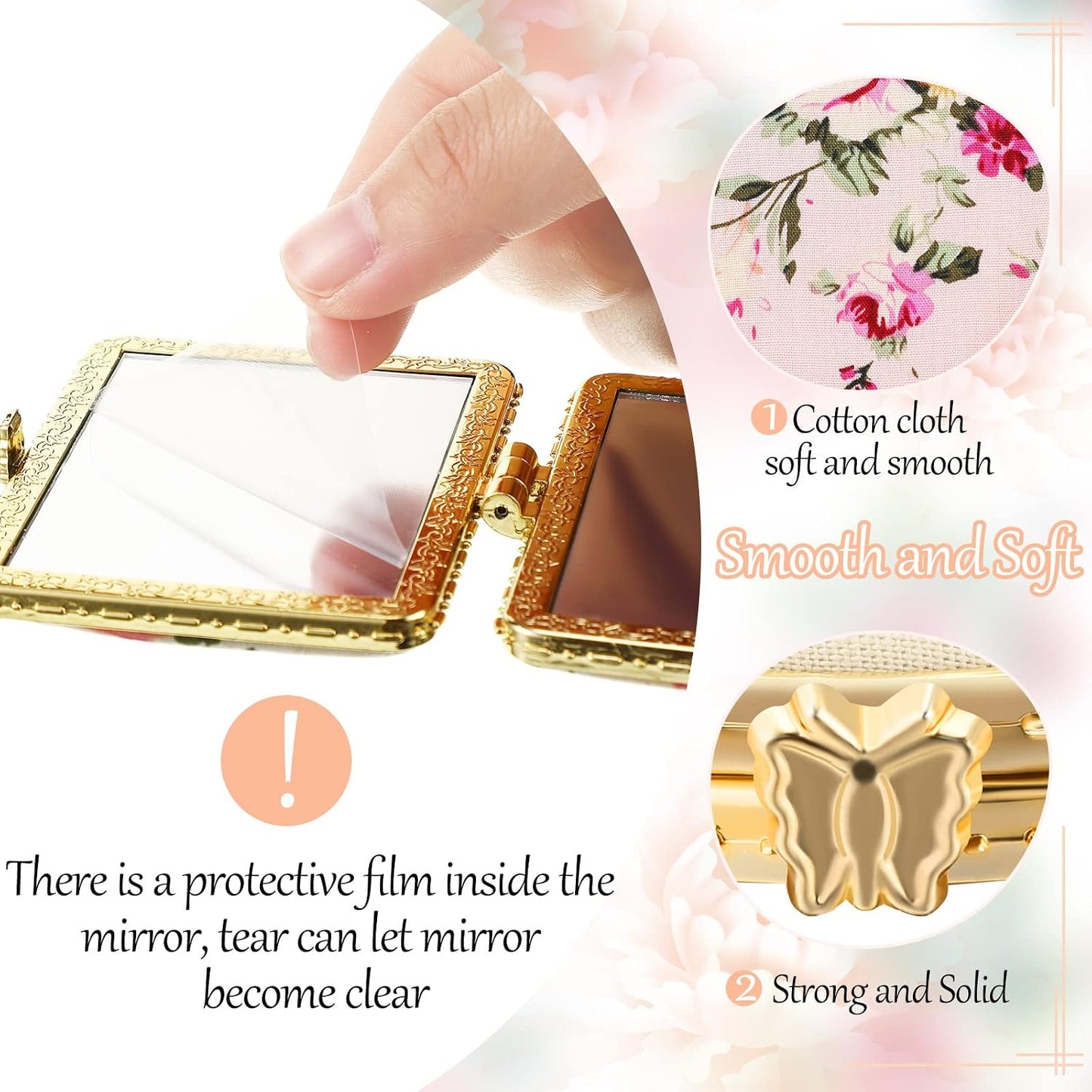 Compact Floral Pocket Mirror - 48 Pieces Portable Folding Makeup Mirror for Purse | Retro Tea Party Favors