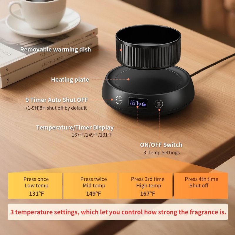 Lyty Wax Melt Warmer 3-in-1 Candle Warmer with Timer, Electric Scented Wax Melter Fragrance Wax Cube Burner for Home Bedroom Office, 8H Auto Shut Off 3 Temperature Setting (Black)