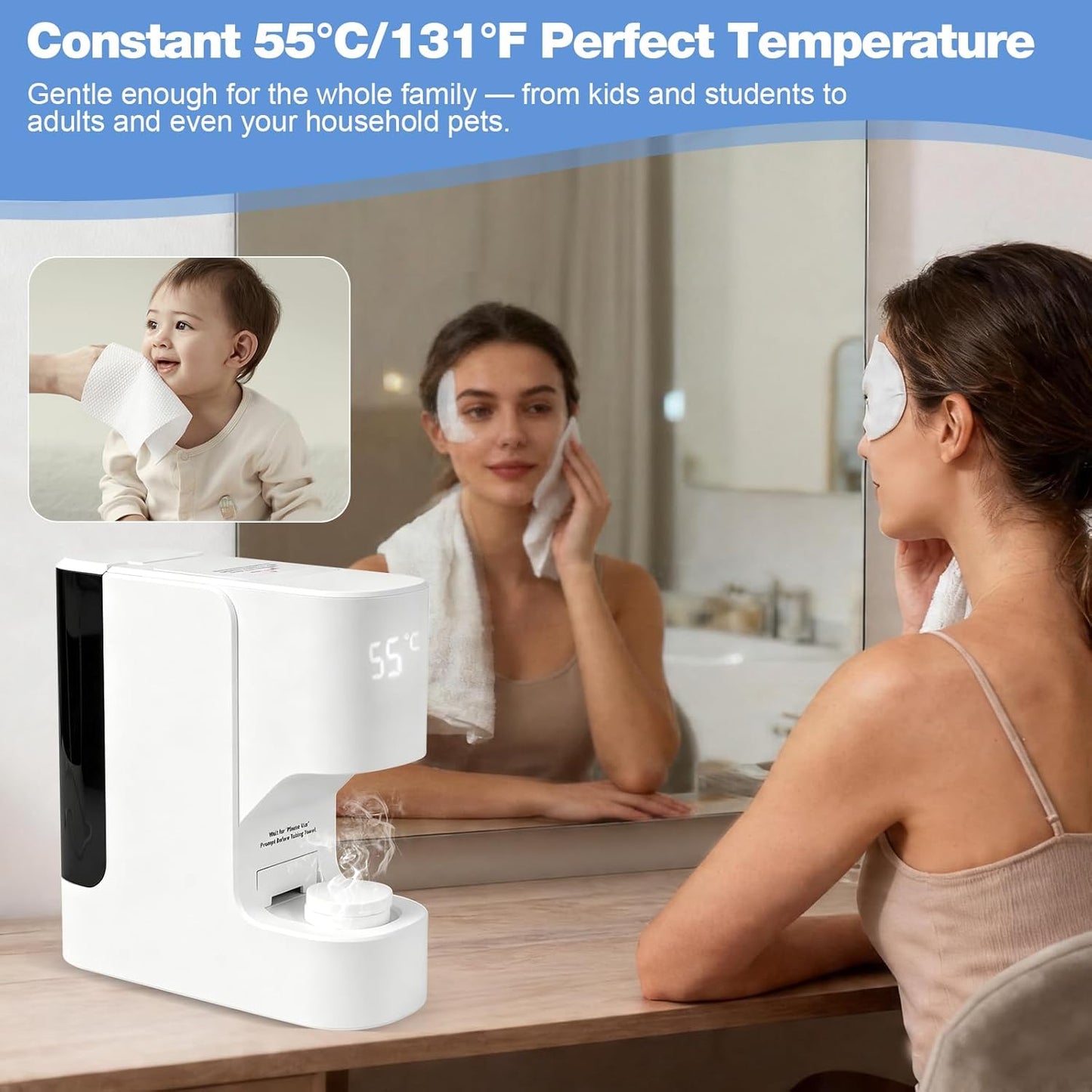 Mini Hot Facial Towel Warmer - Fast Heating Spa Towel Dispenser with Voice Alerts | 55°C (131°F), 20 Towels