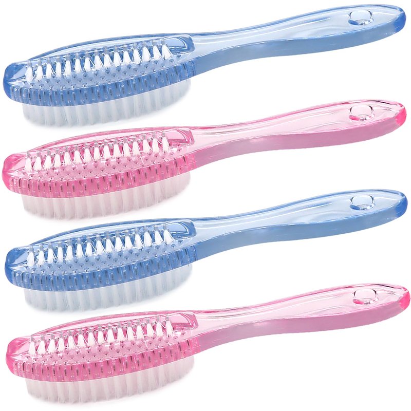 Handle Grip Nail Brush Two Sided Hand Fingernail Cleaning Brush Foot Scrub Brush Soft Stiff Bristles Fingernails Toenails Toes Scrubber Brushes for Men Women Kids, 4 PCS