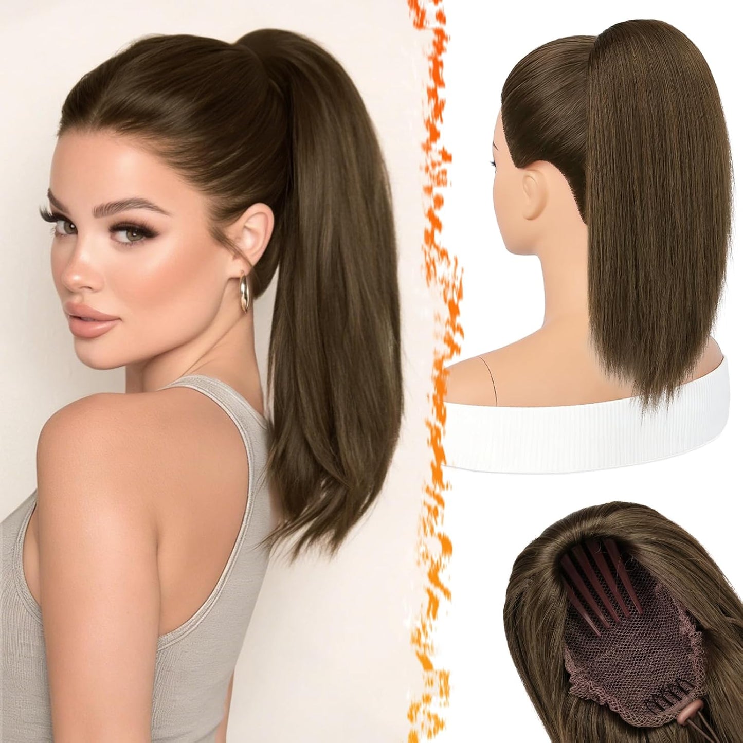 Platinum Blonde Straight Ponytail Extension - 16 Inch Soft Synthetic Hairpiece for Daily & Party Use
