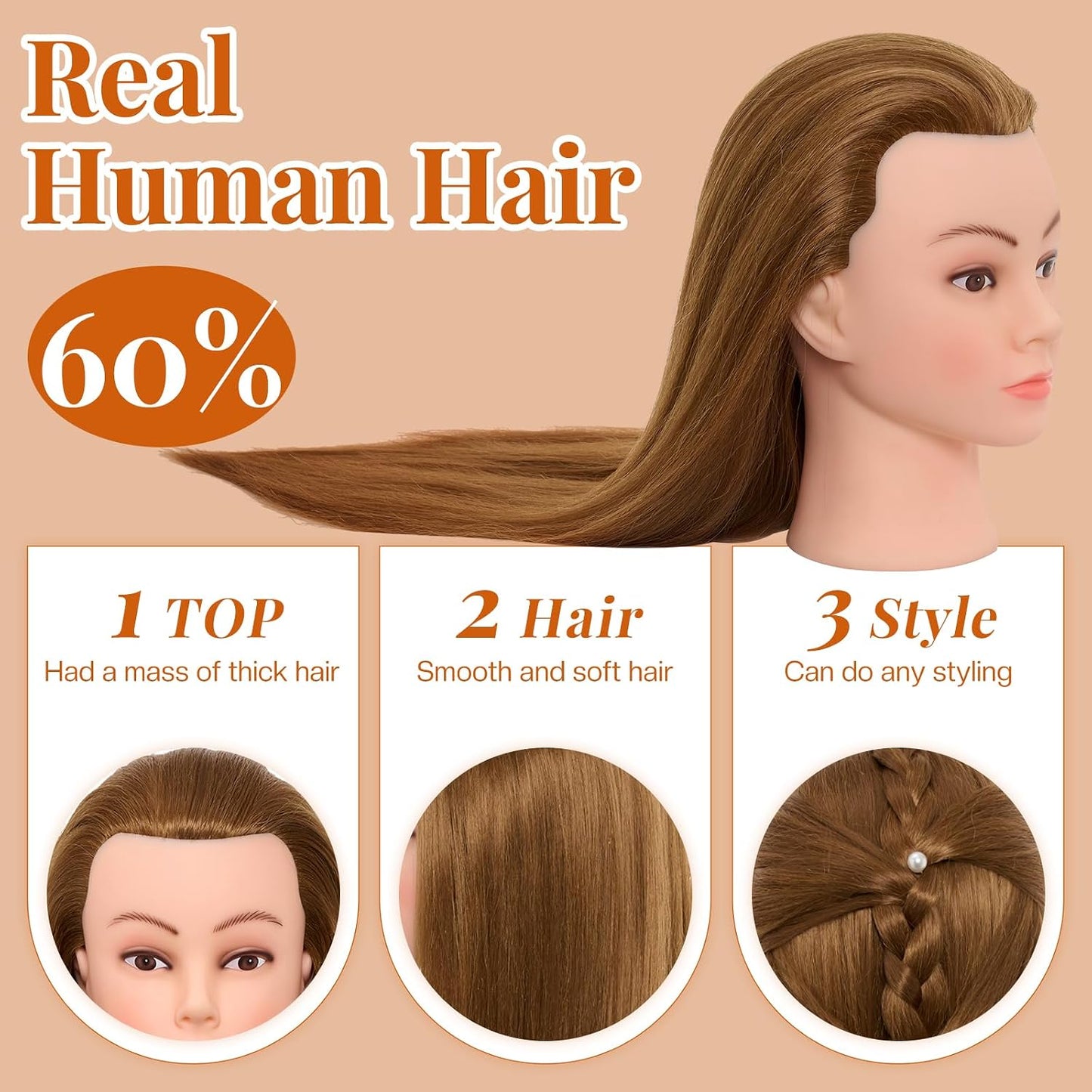 Mannequin Head - 28-Inch with 80% Real Human Hair for Hair Styling, Braiding & Curling | Blonde