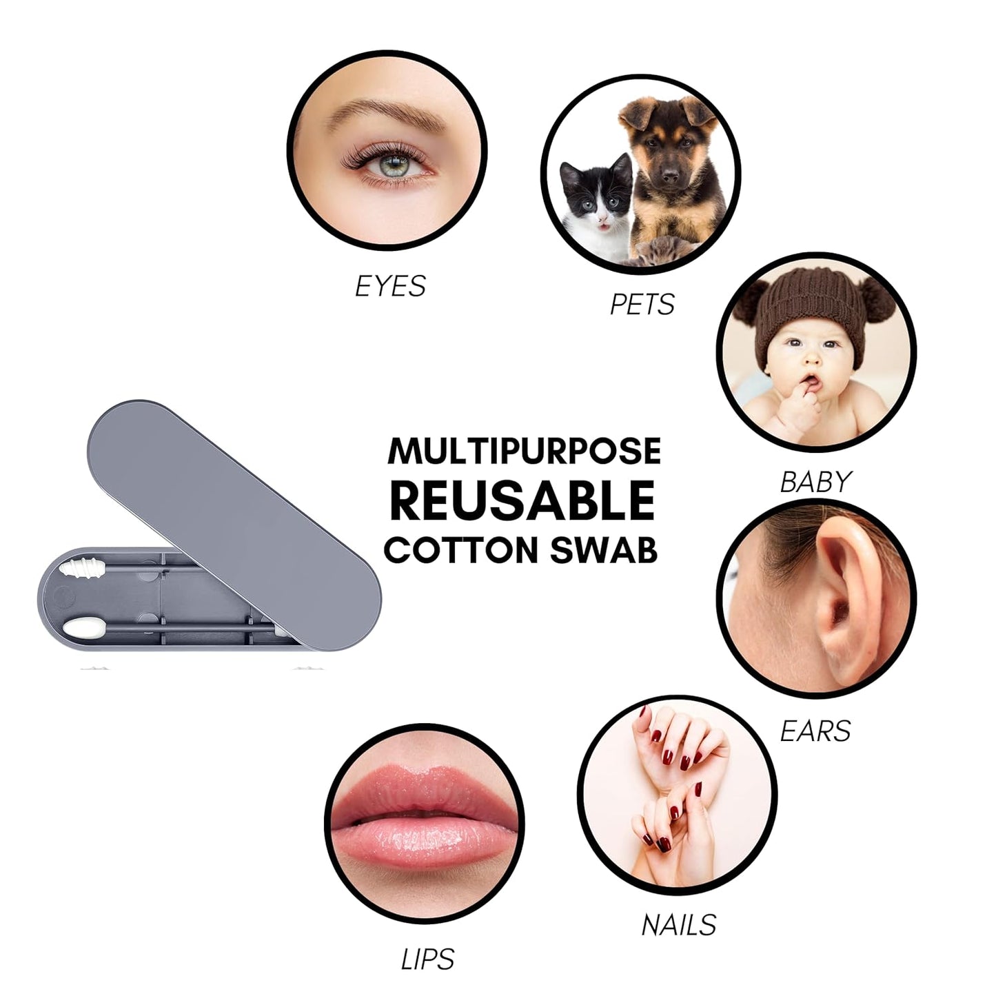 Double-Tipped Silicone Swabs - Portable & Reusable Ear Care, Makeup & Travel Essentials | Purple