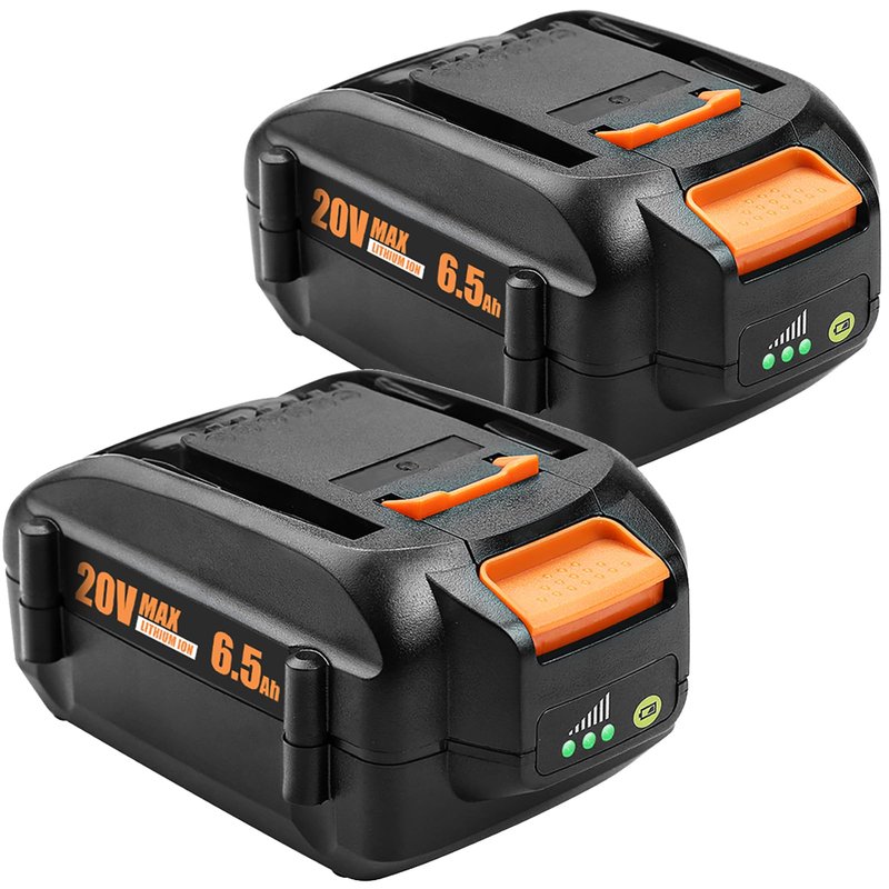 Ahomtikk 20V 6.5Ah High-Capacity Battery Replacement for Worx Battery 20V PowerShare WA3578 WA3674 WA3575 WA3525 WA3520 WG155s WG251s WG890 WG891 Compatible with Worx 20 Volt Cordless Tools (2 Pack)