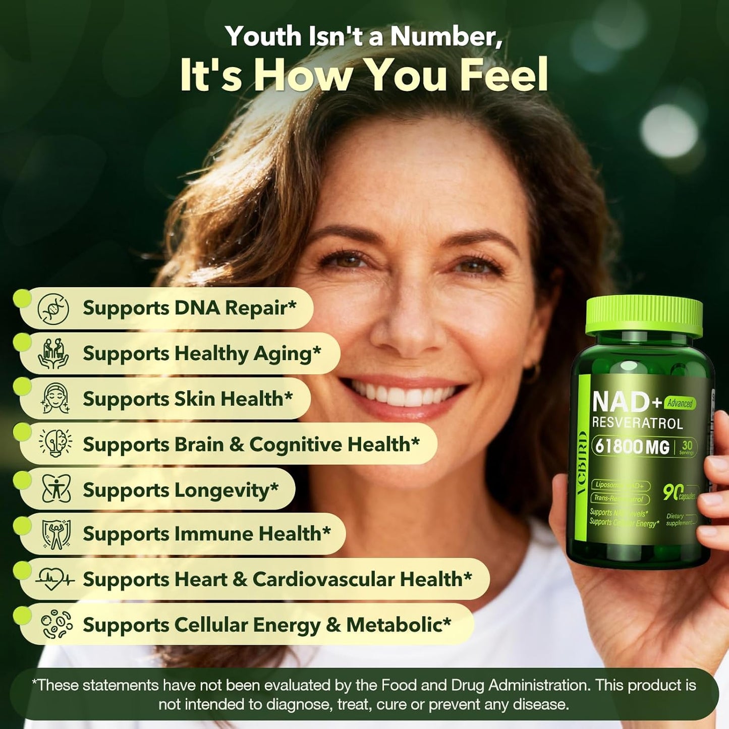 NAD Resveratrol Supplement 1200mg - Liposomal NAD+ for Energy & Healthy Aging | 90 Capsules