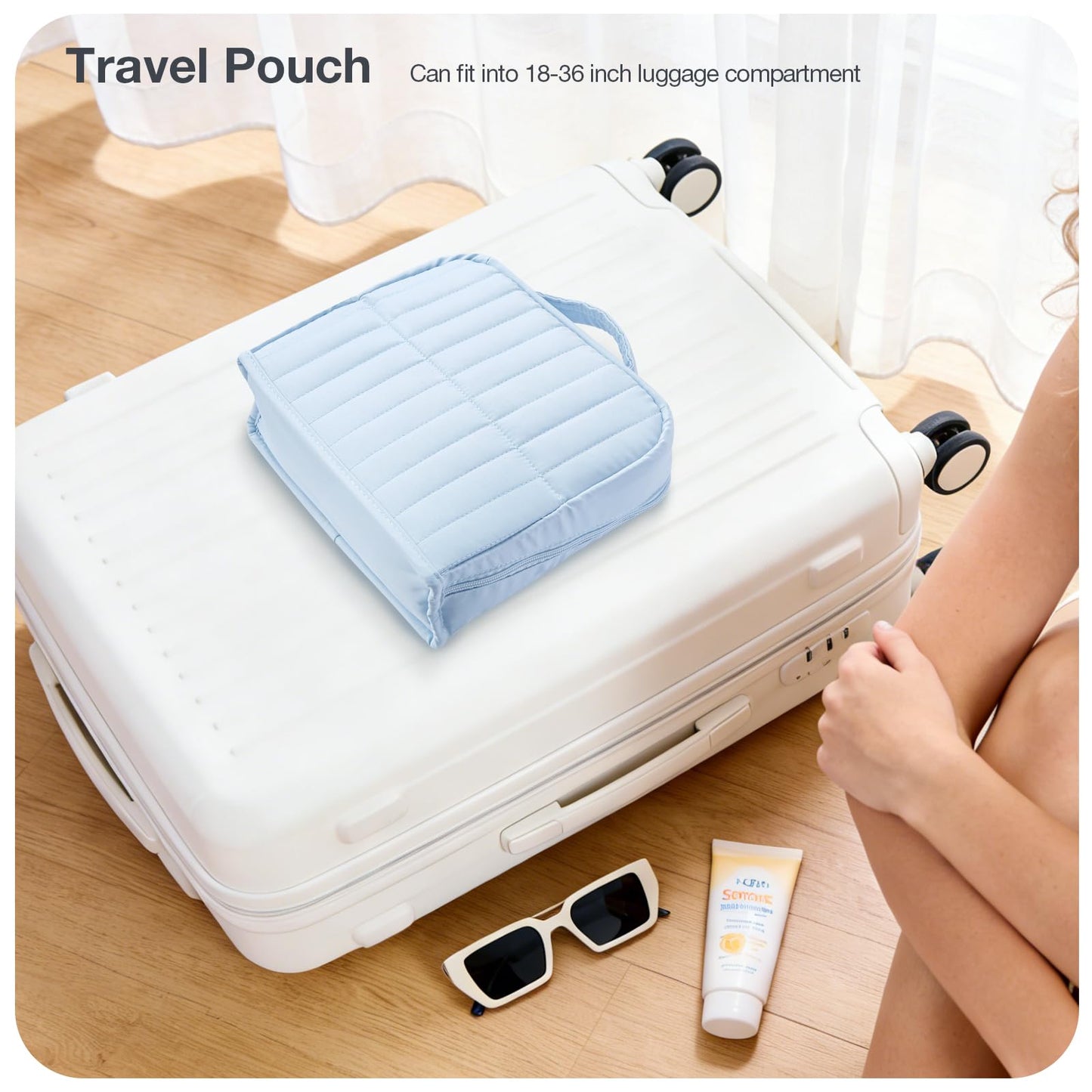 Abiudeng Standing Travel Makeup Bag Stand up Make up Bag Travel Toiletry Bag with Multiple Compartments Large Capacity for Women Business Trips Fitness and Daily Commutes(blue)